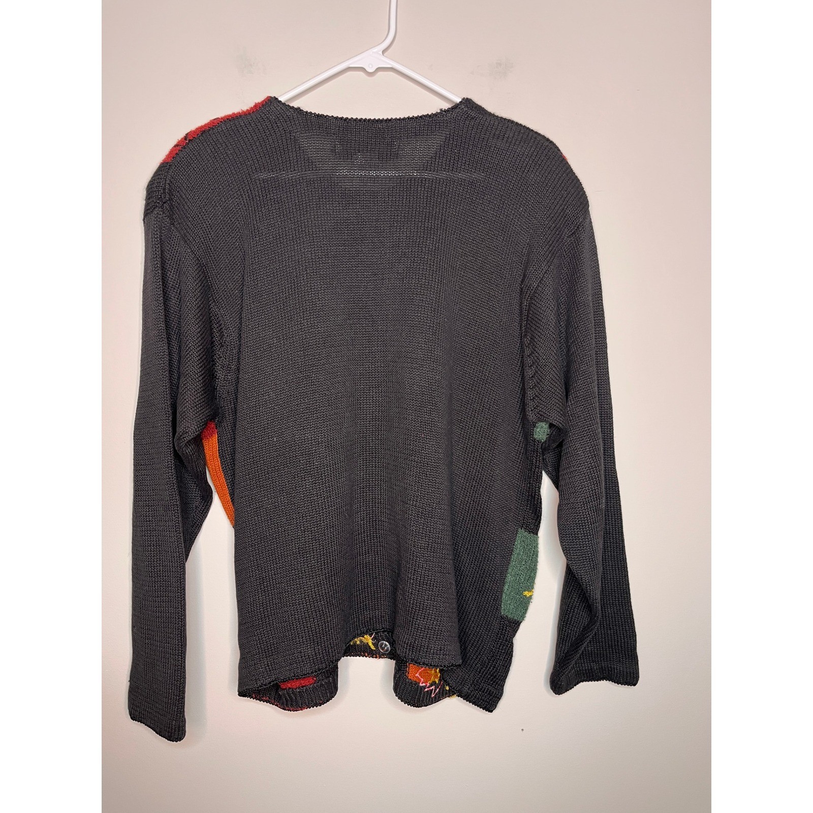 1990s Victoria Harbour Fall Leaves Harvest Patchwork Halloween Granny Cardigan L