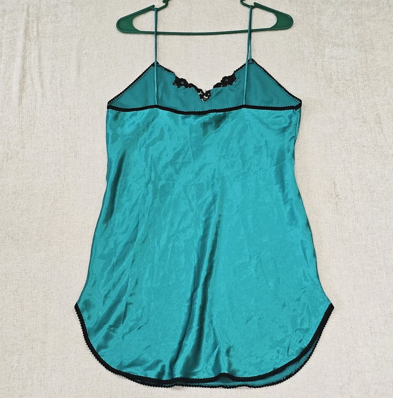Vintage Inner Most Slip Dress Nightgown Embroidered Romantic Small Green Satin