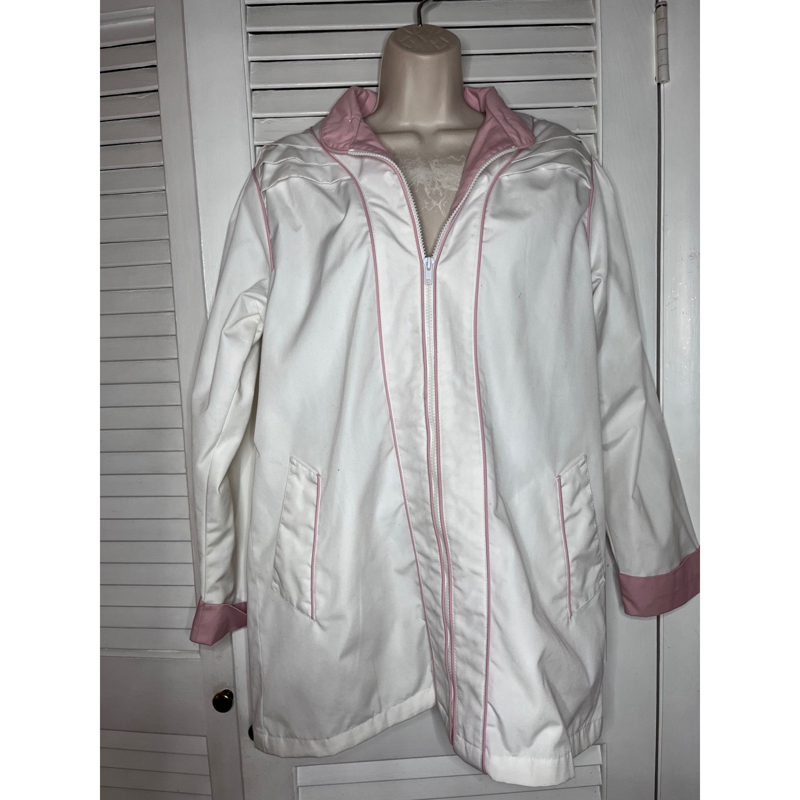 Vintage Windy Weather White Pink Zip Up Lightweight Jacket Coat Womens Size 12