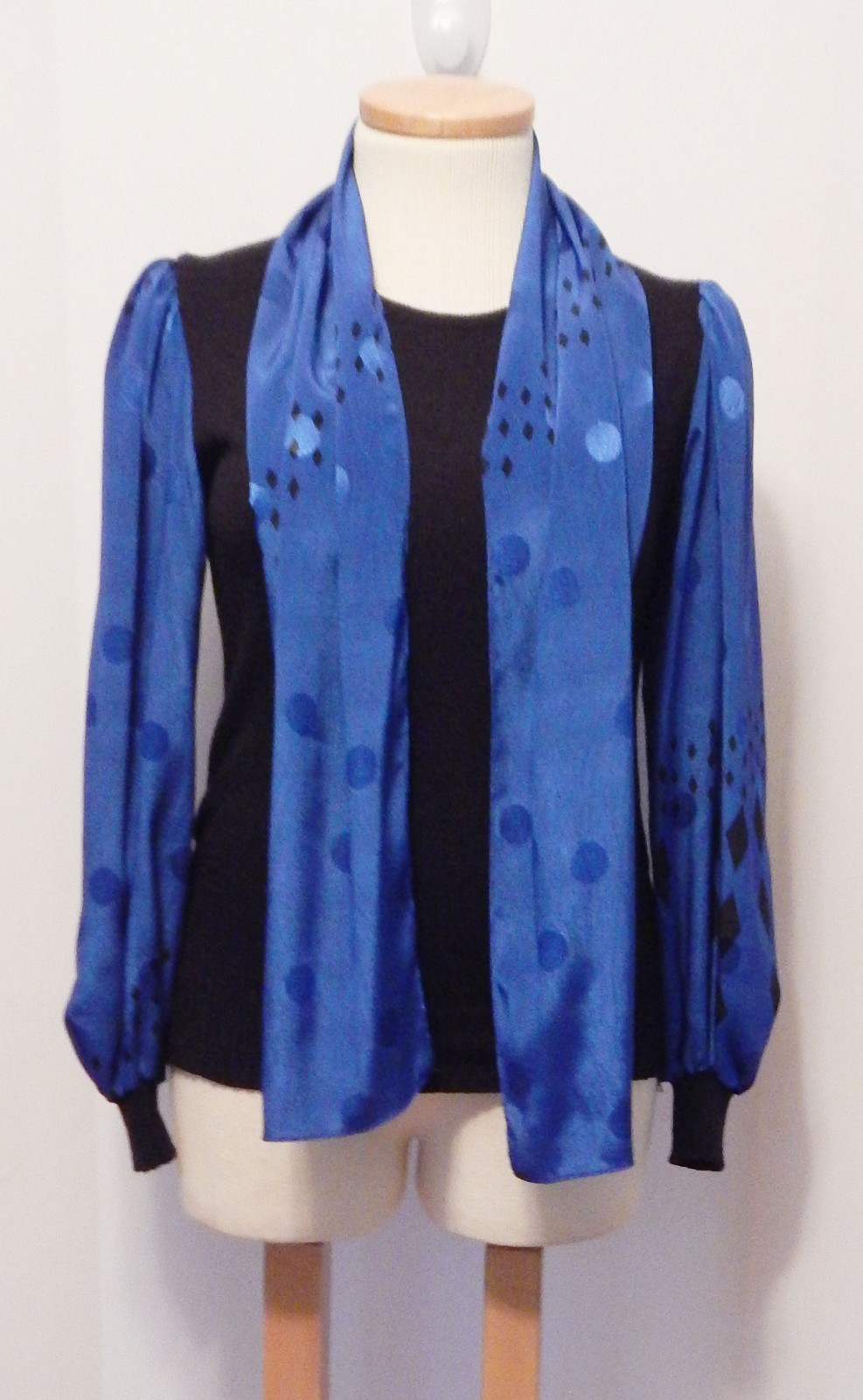 Vtg Anthony Sicari 80s Knit Harlequin Puffed Sleeve Sweater & Scarf Size L