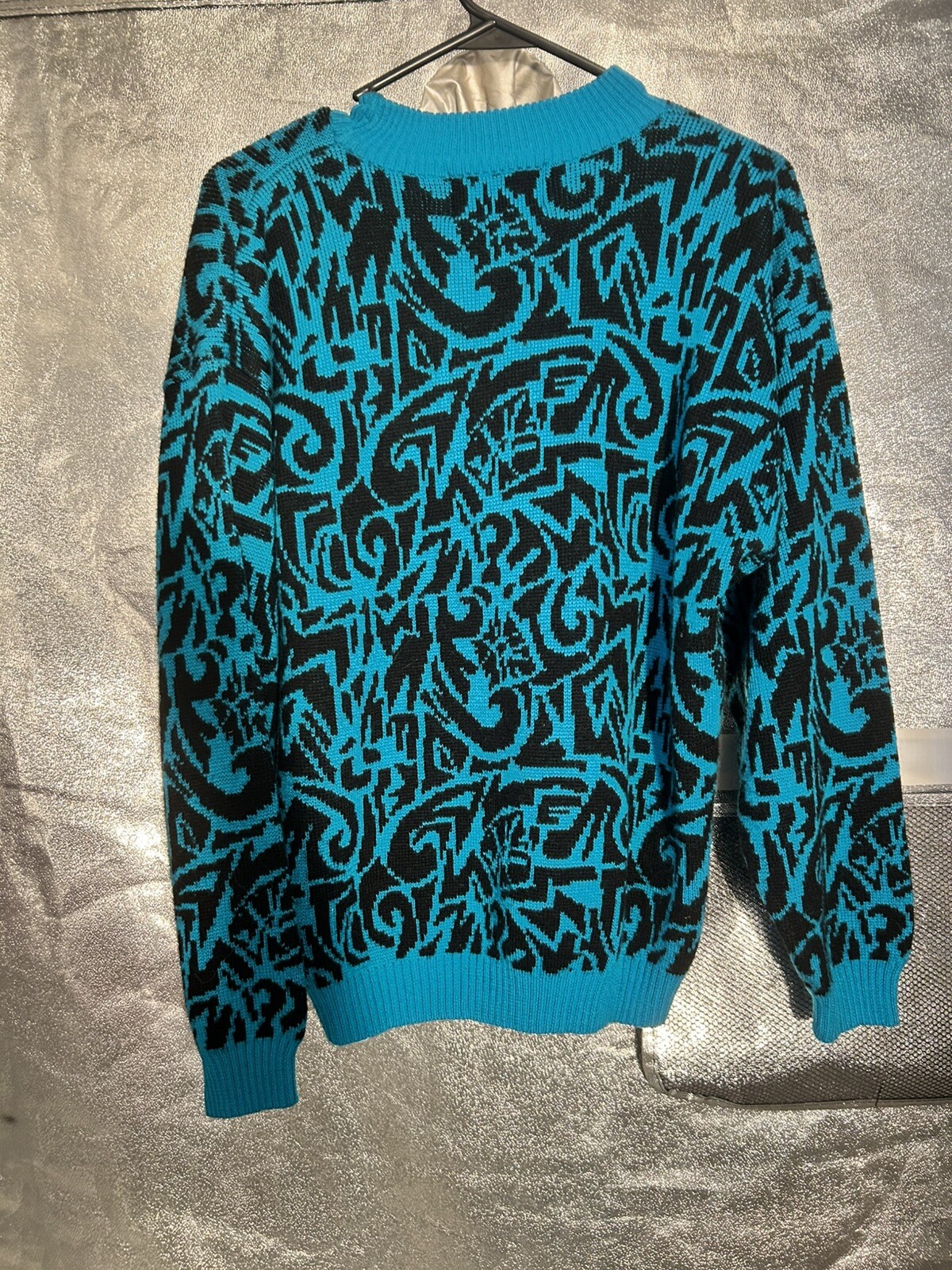 Snuggler – Blue and BlackWoven WOOL Blend – Warm Cozy SKI Sweater sz M *Vintage!