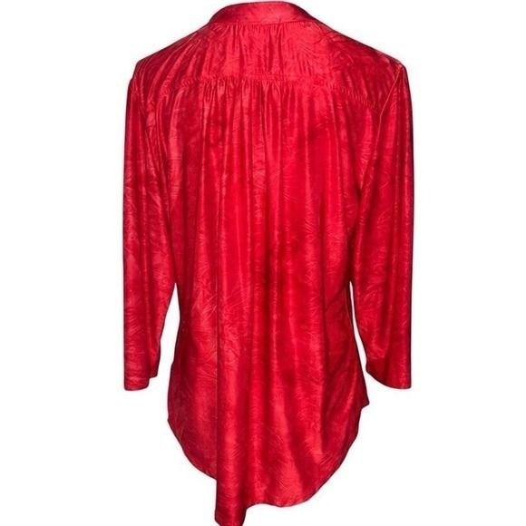 Shannon Ford New York Red Jacquard Studded Pintuck Tunic Blouse 3/4 Sleeve Large