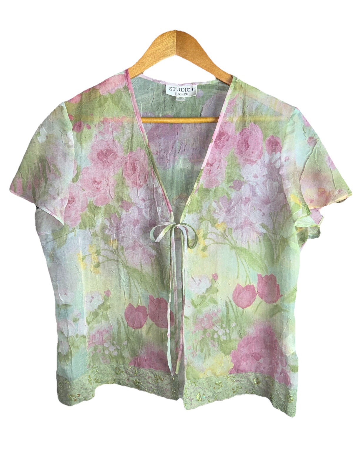 Vintage Floral Print Sheer Top