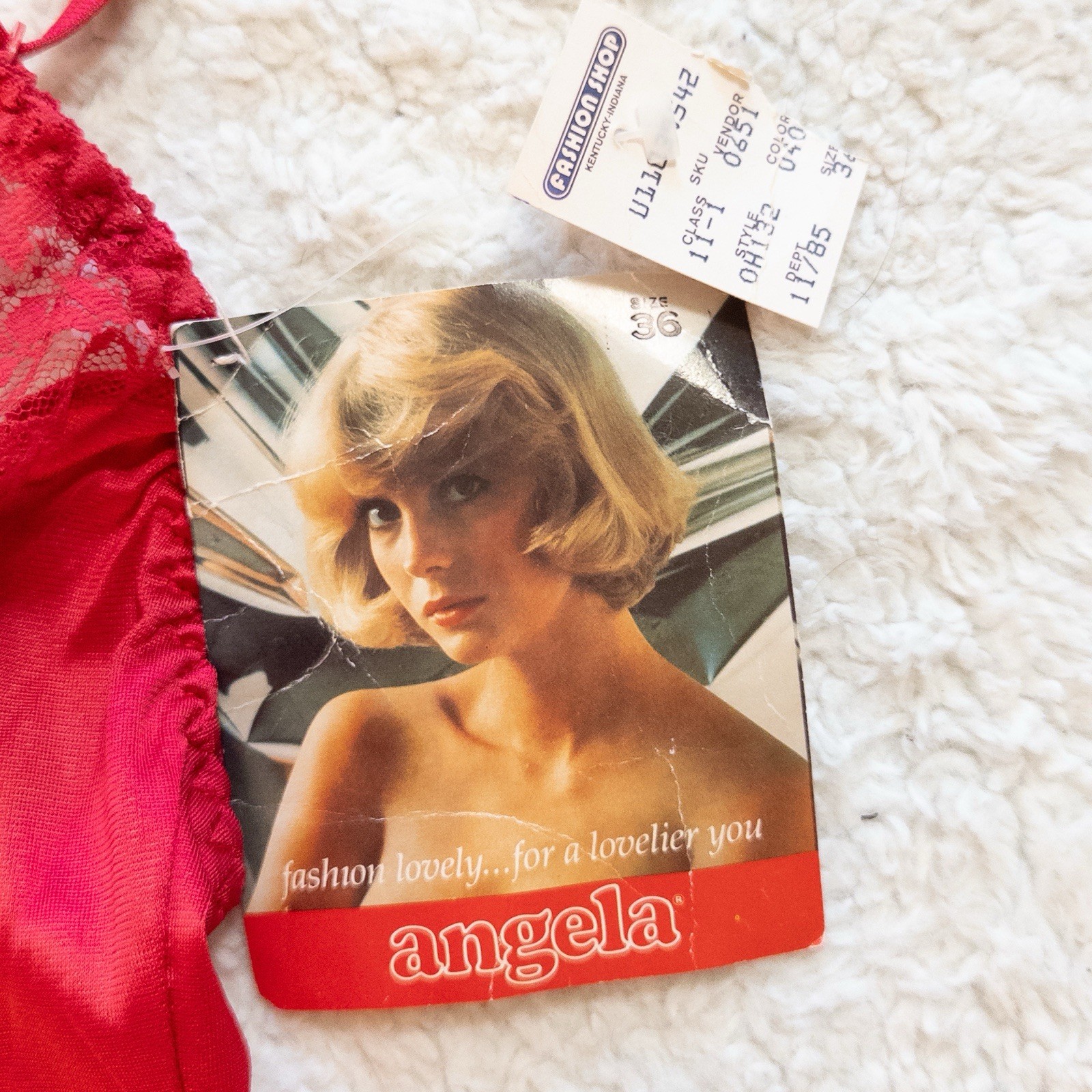 Vintage 80s Angela Red Lace Trim Camisole Cami Top NWT Size 36
