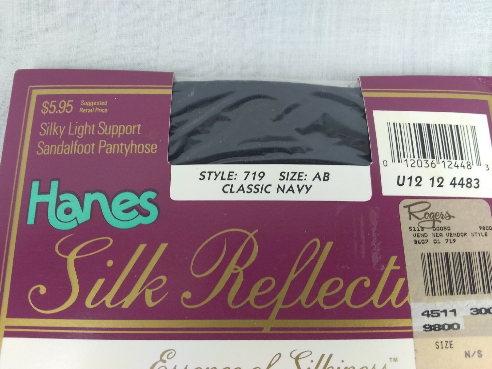 Vintage 1989 Hanes Silk Reflections Pantyhose Light Support Classic Navy Sz A-B