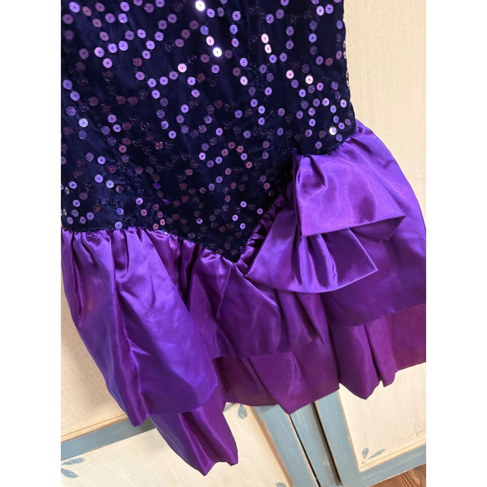 Notorious Vintage 80s Purple Sequin Velvet Satin Tiered Party Dress Size 5 Prom