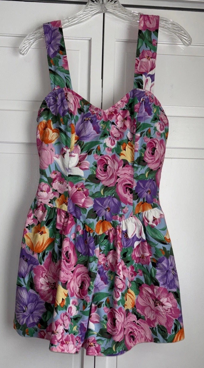 VTG 70s SUN CLUB BY CATALINA FLORAL ROMPER WOMENS Size 8 100% Cotton USA MADE