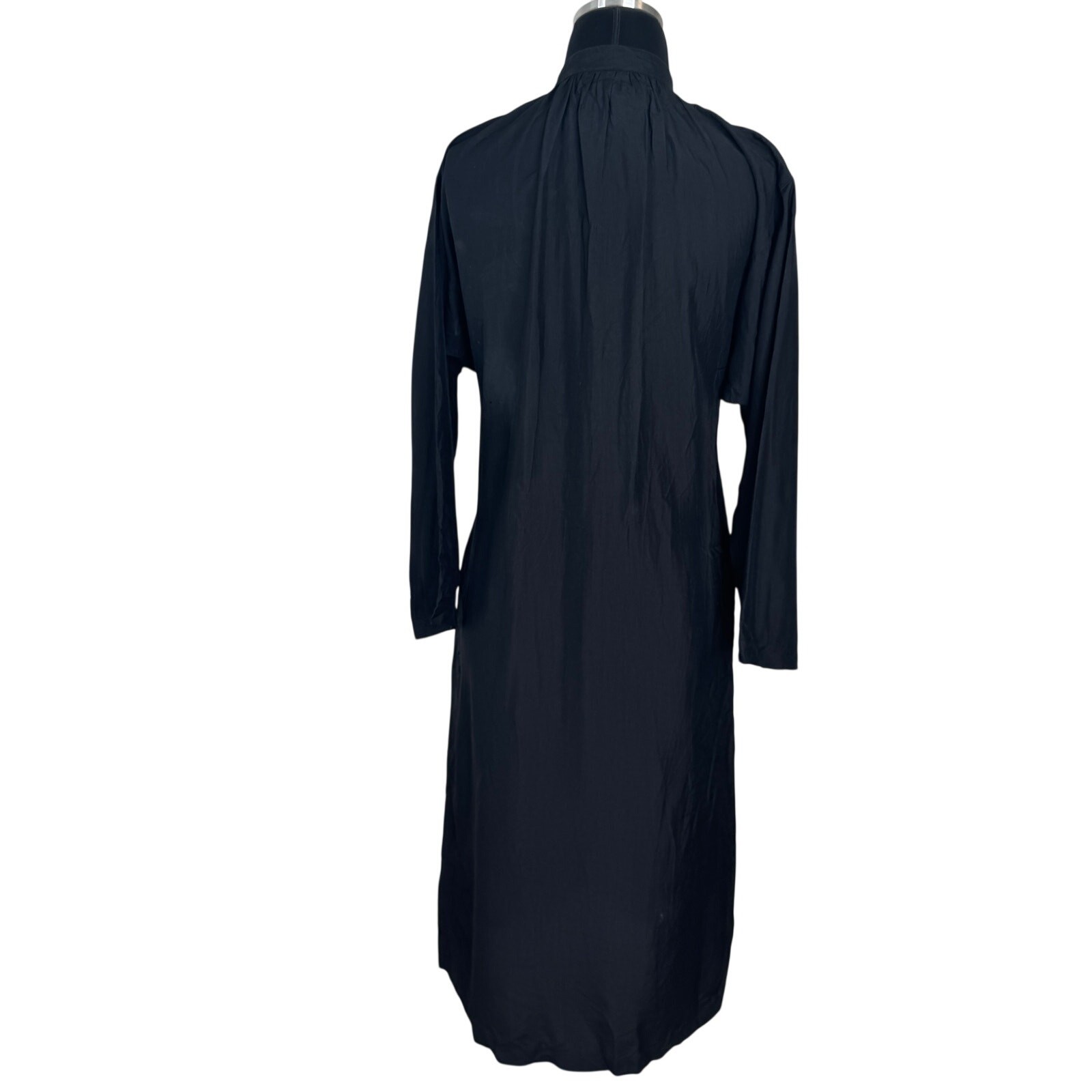 Vtg 80s Cathy Hardwick Black Silk Batwing Dress Dolman Sleeve Minimalist Pockets