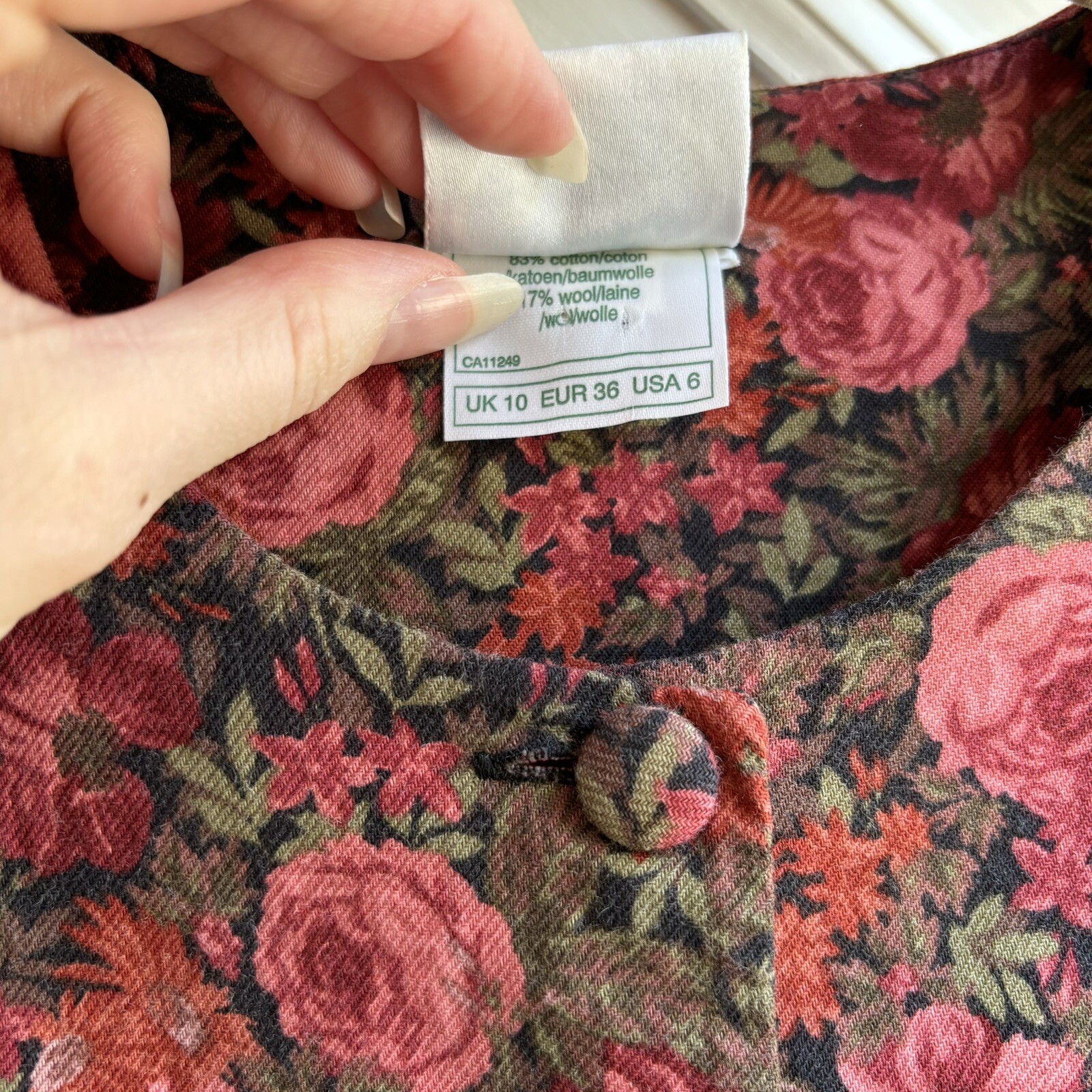 Vintage Laura Ashley Wool Cotton Red Floral Great Britain Dress US 6 UK 10