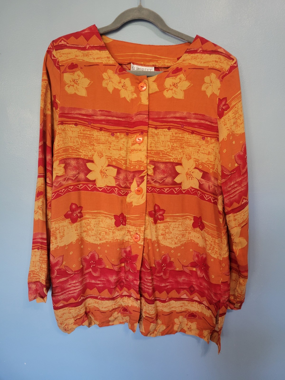 Vntg Deadstock Sue Brett Hawaiian Tunic Top Size 14 Orange Nwt