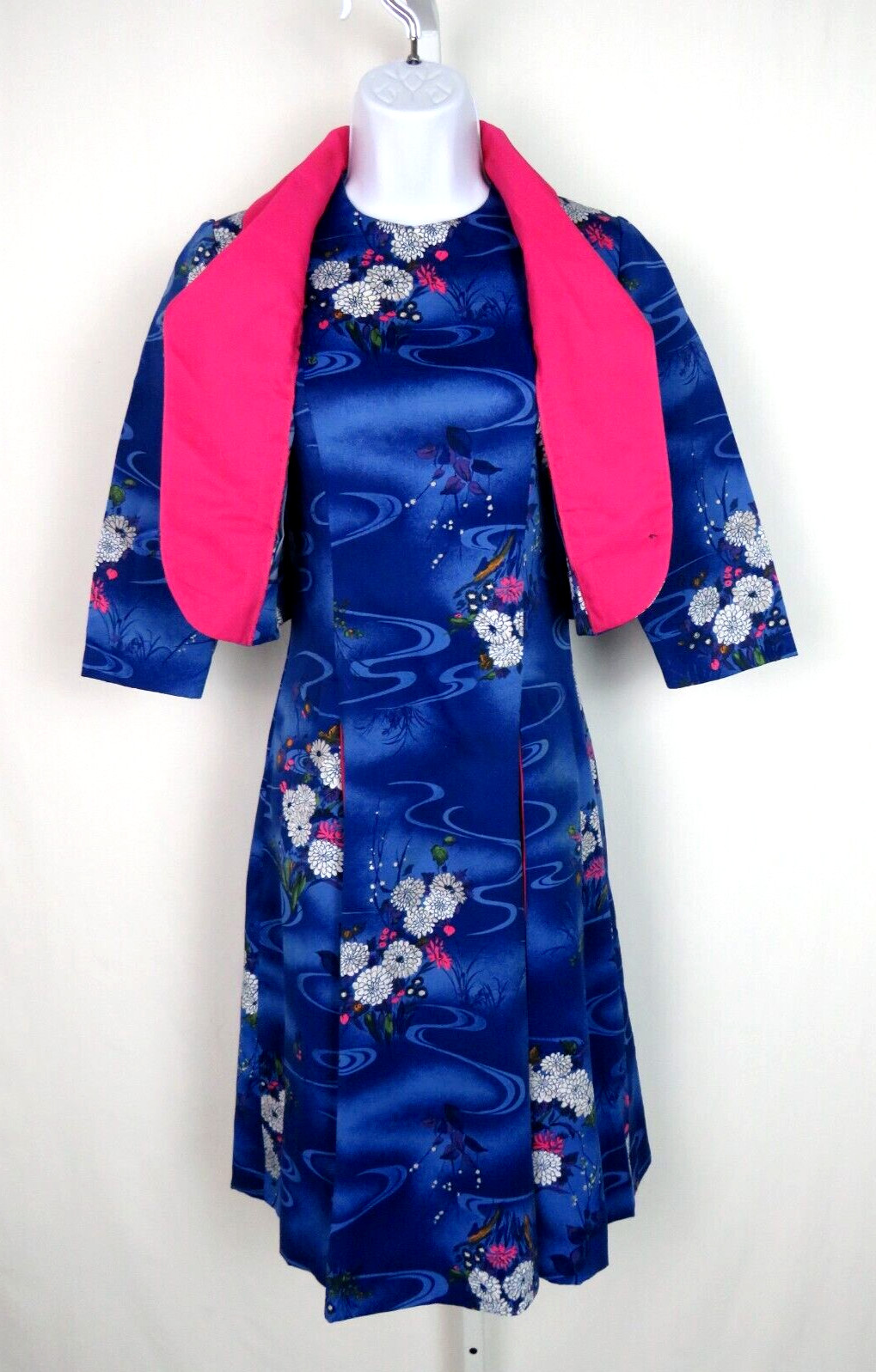 VTG 1950s 60s WALTAH CLARKE’S OF HONOLULU DRESS & CROP JACKET FLORAL POLY SILK?