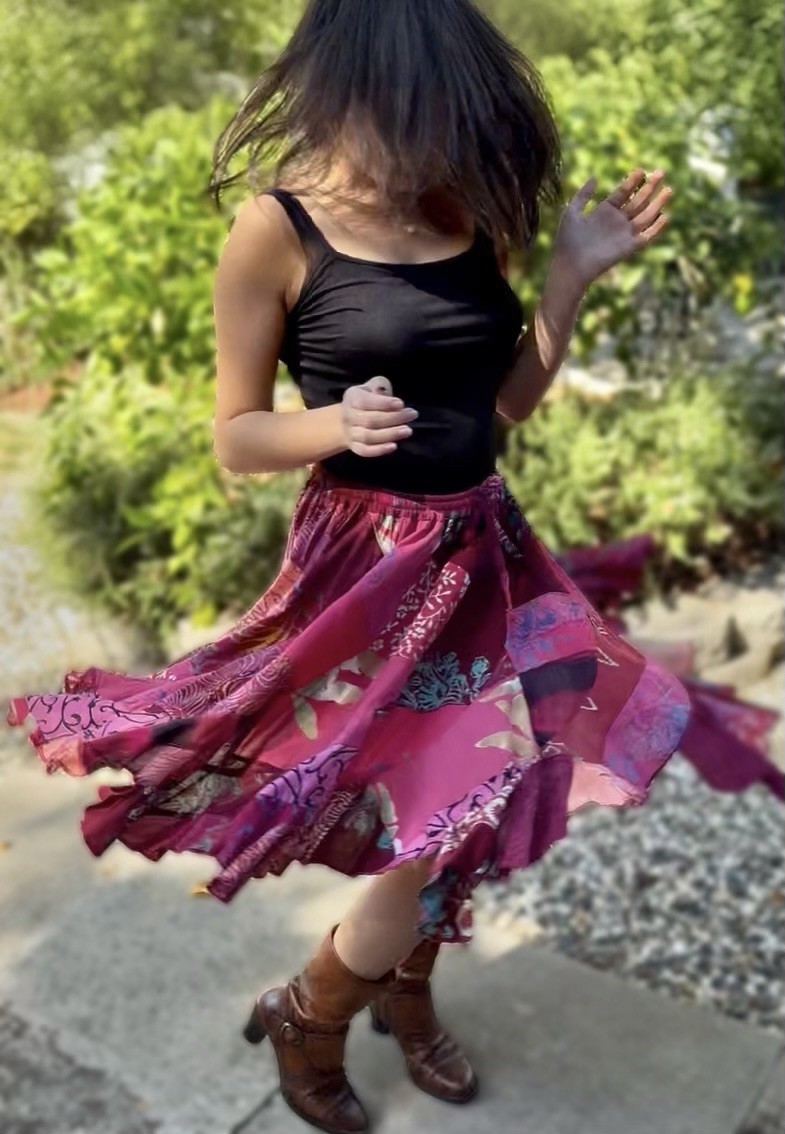 Vintage 1980s Patchwork Skirt Elastic Waist Hot Pink/Magenta +Free Bonus Top M/L