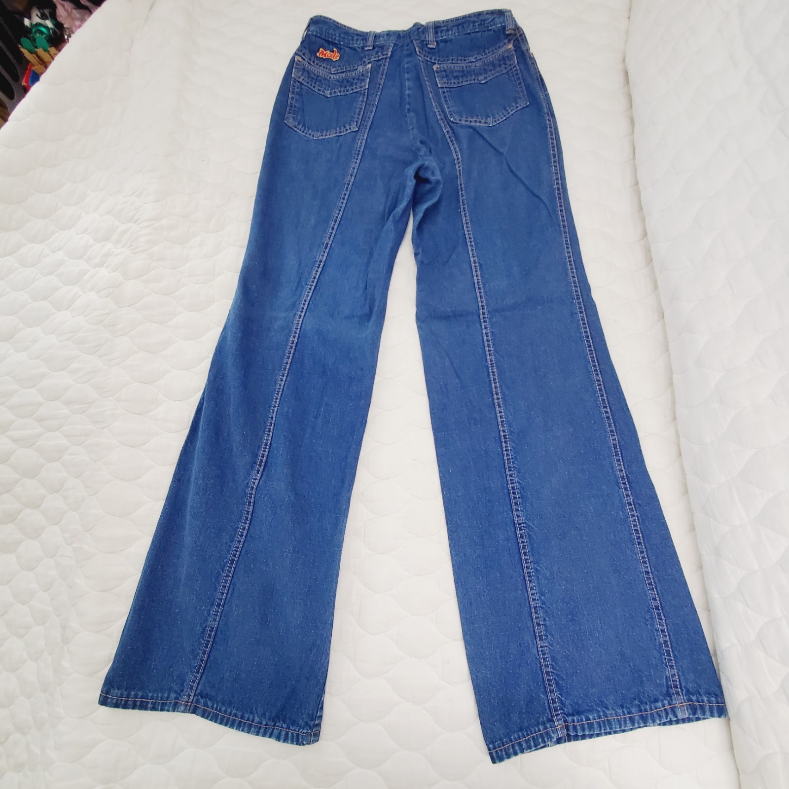 Vintage Male Slacks Jean 28×31 10” Bell Bottom Flare Leg Blue Women’s Pant 60s