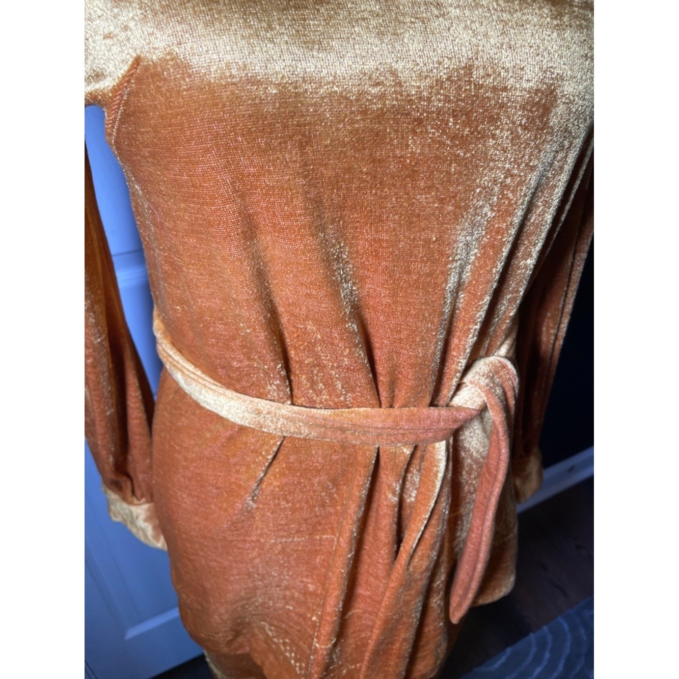 Vintage Golden Velvet Two-Piece Set with Embellished Beaded Collar 60s 70s