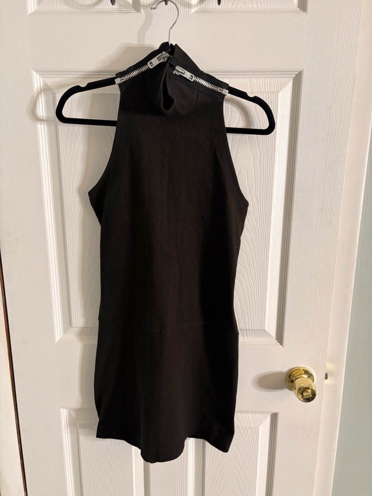 Vintage 80s Betsy Johnson Punk Grunge Era Zipper Neck Black Cotton Dress AS IS