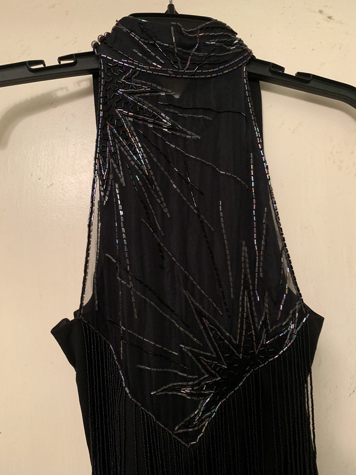 💥VGT 1980s Casadei Halter Beaded Sleeveless Cocktail Dress Black Pencil Dress