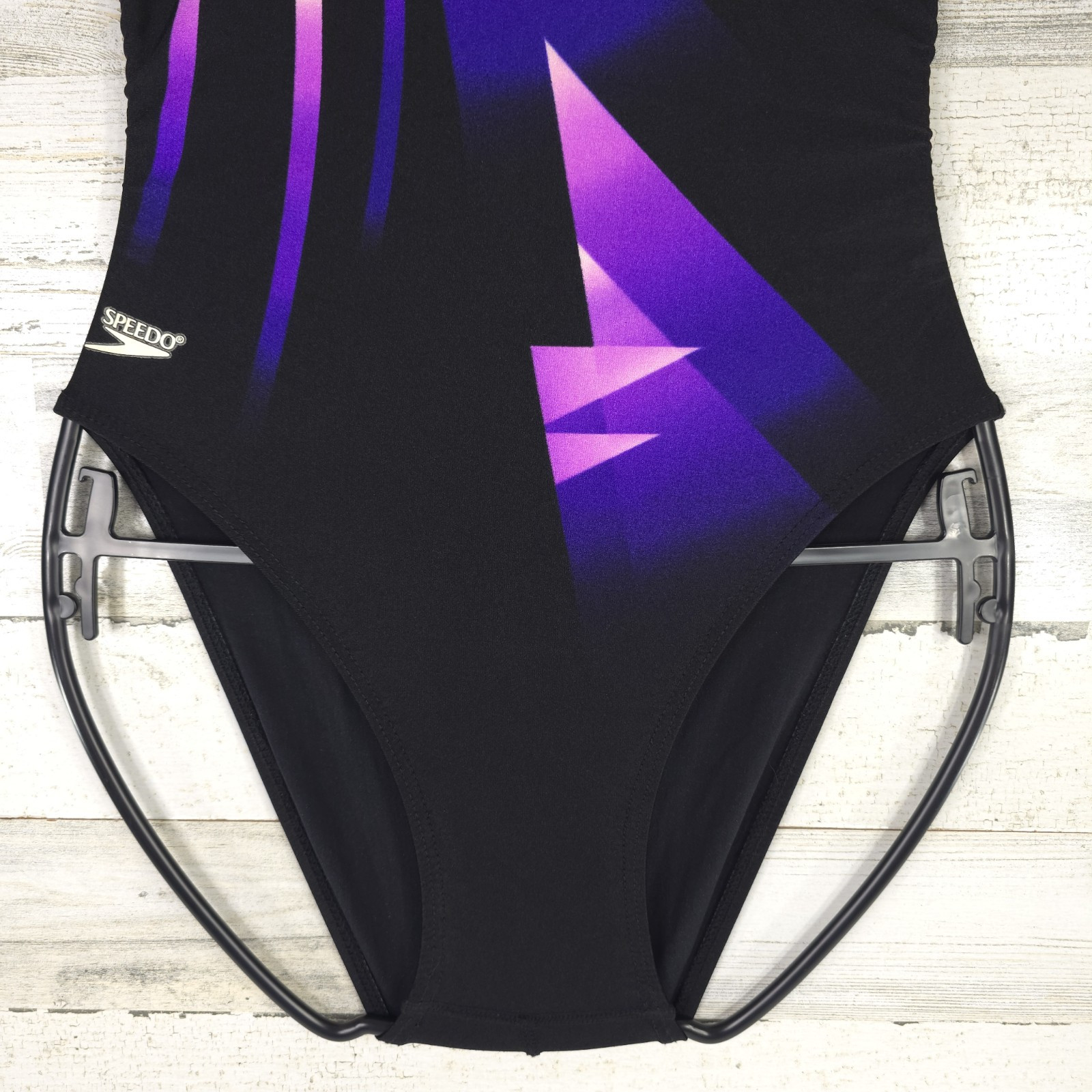 VINTAGE SPEEDO SWIMSUIT WOMENS SIZE 34 / 10 BLACK PINK PURPLE WIRE FREE UNPADDED