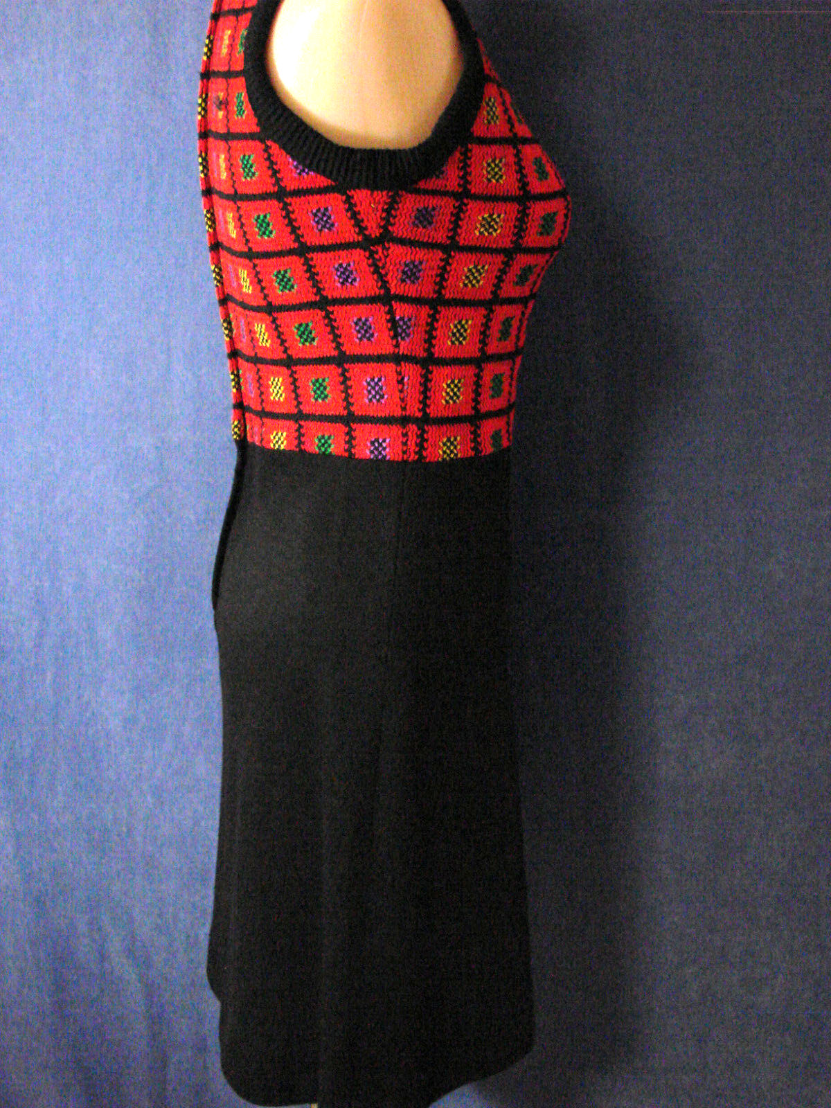 VTG 70s 2 pc Dress Jacket Set Suit RED CHECK VGC XS S Sweater Knit Poly Alfreda