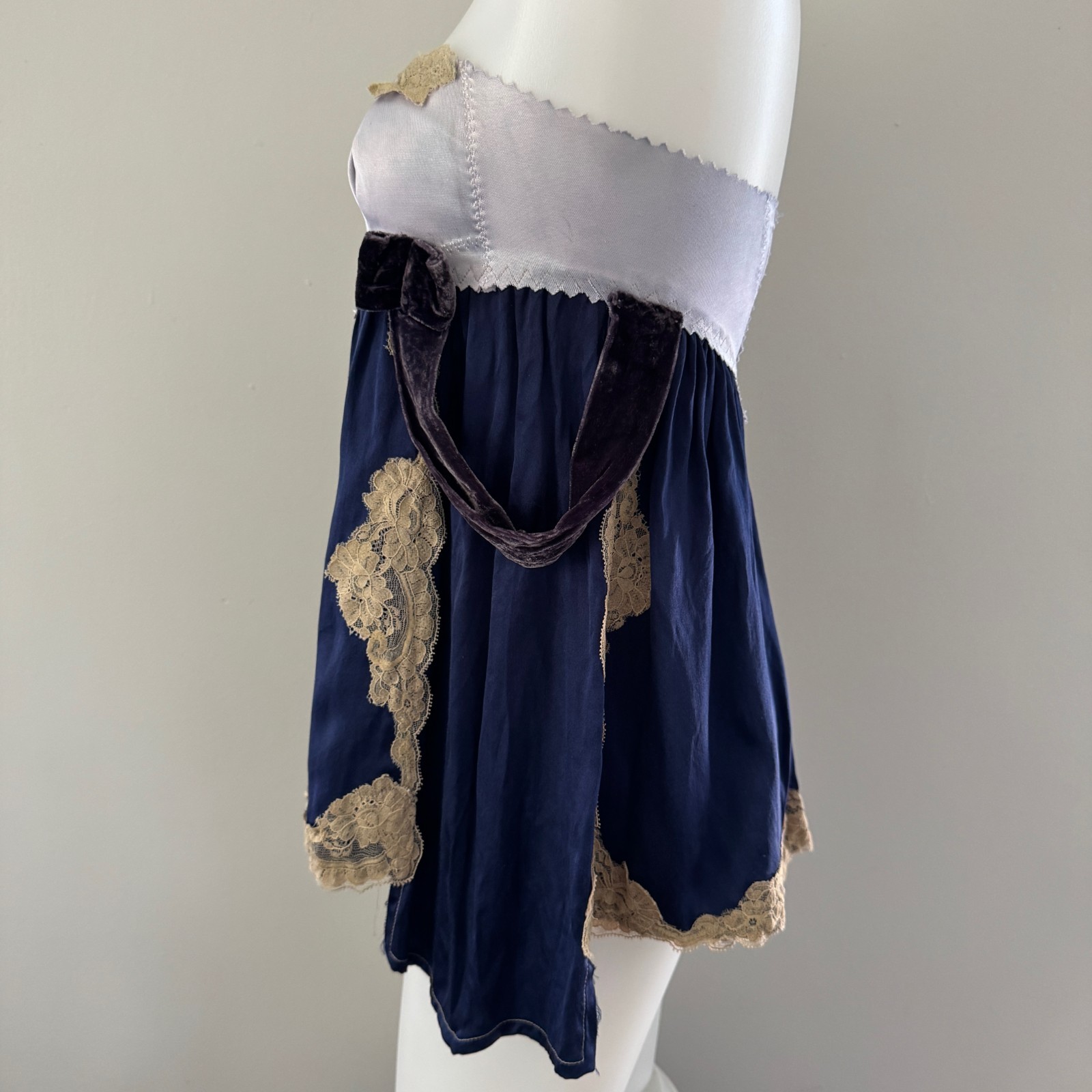 Y2K vtg CIGANA Slip Lace SILK UPCYCLED Girdle Strapless Top Skirt Regency DIY S