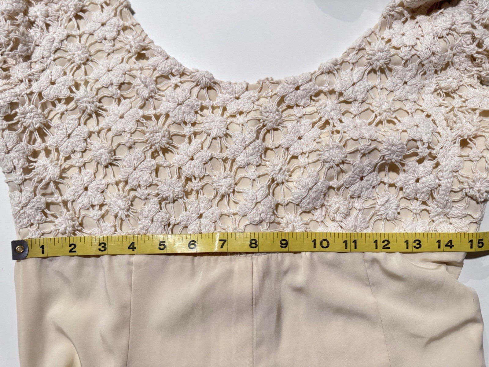 Vintage 70s Halo Sport Fashions Crochet Lace Beige Hippie Boho Jumpsuit Romper