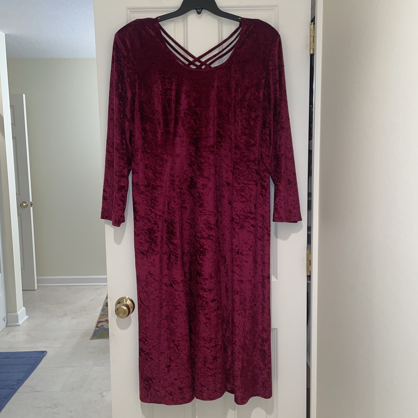 Vintage Brett Alixander Maxi Dress Women 24W Red Crushed Velvet Strappy Back