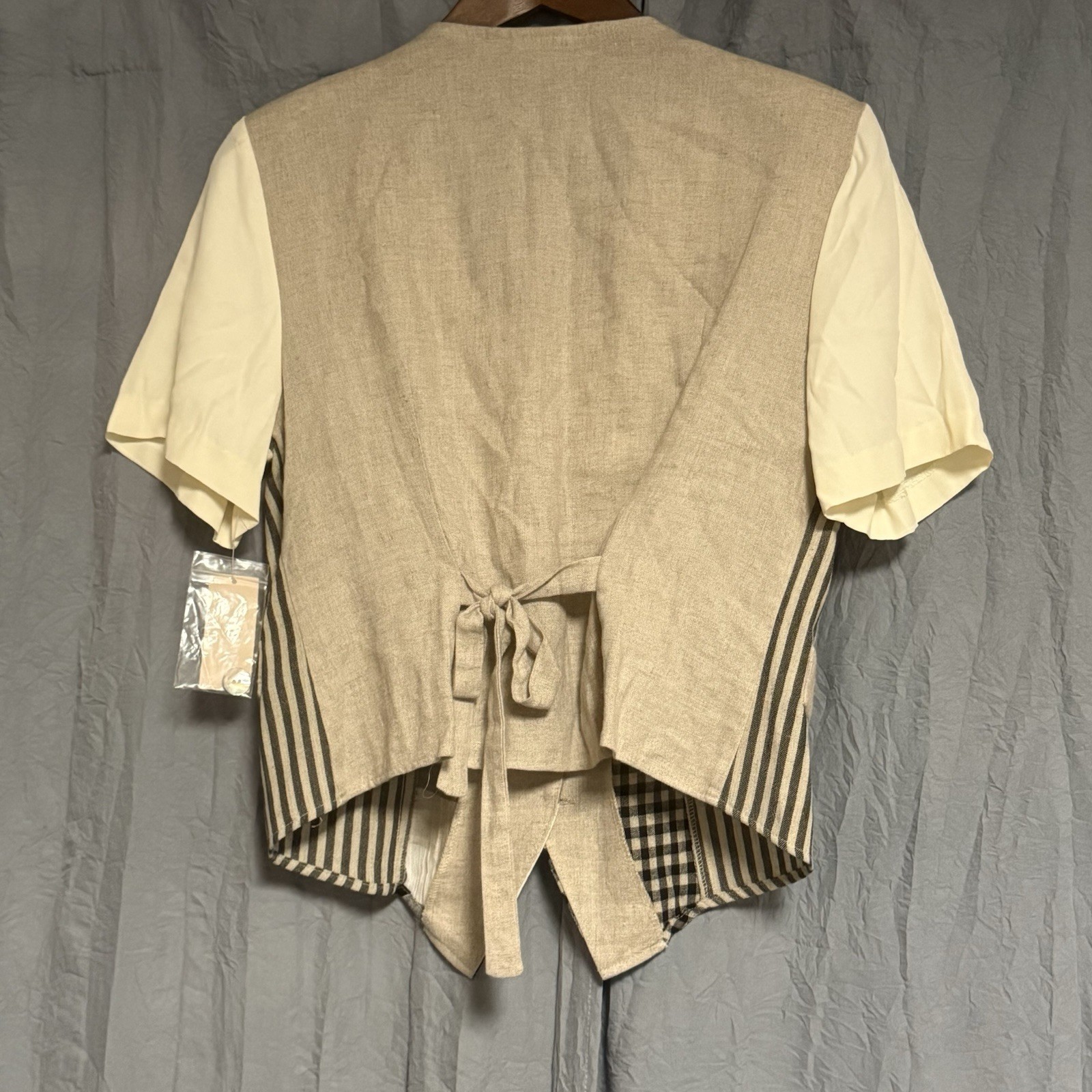 Vintage 90s Mock Vest Shirt M NWT Cottagecore Gingham Plaid Mixed Media Blouse