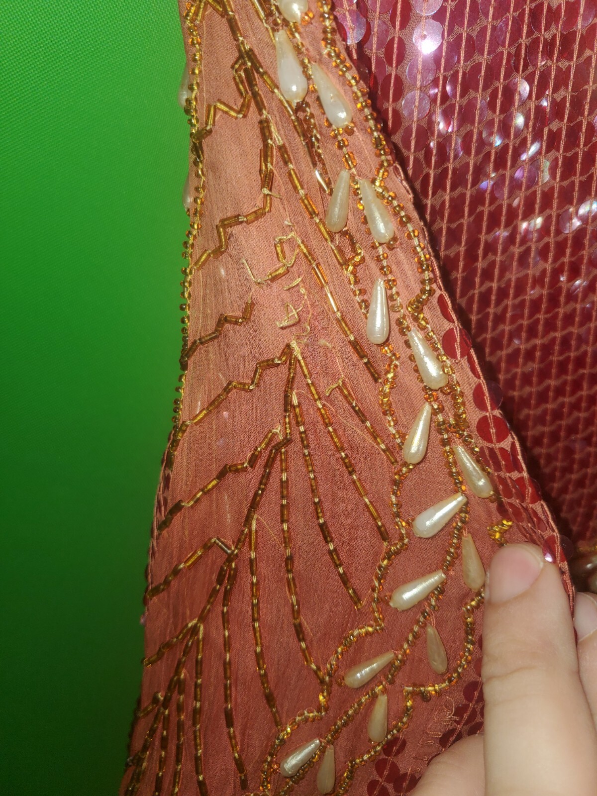 Vintage silk rayon sequin imitation pearl party , club dress color reddish and