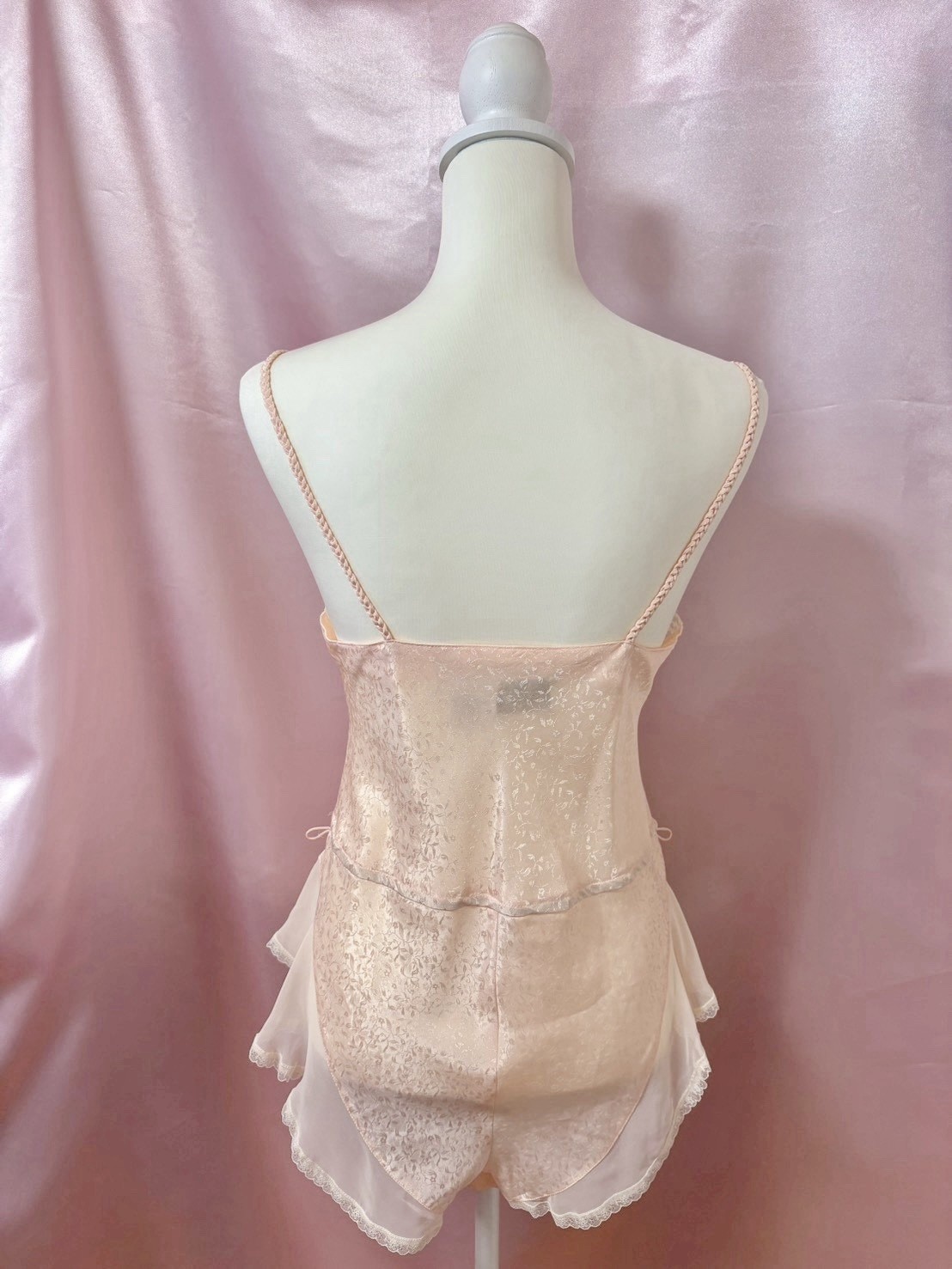 Vintage 1980s Victoria’s Secret Pink Satin Lace Teddy Lingerie Kawaii