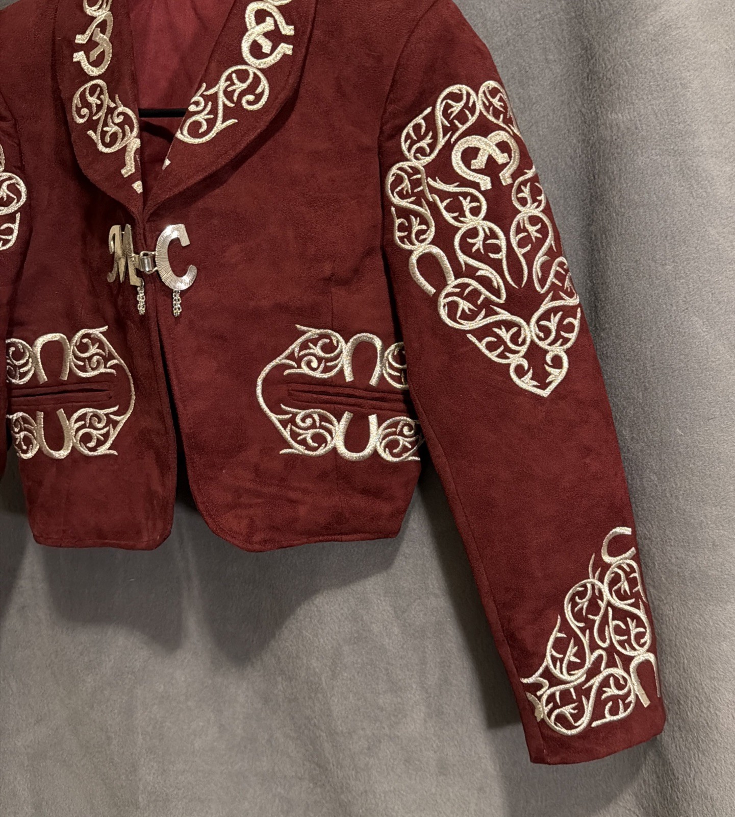 Mexican Embroidered Mariachi Jacket Coat XS Burgundy