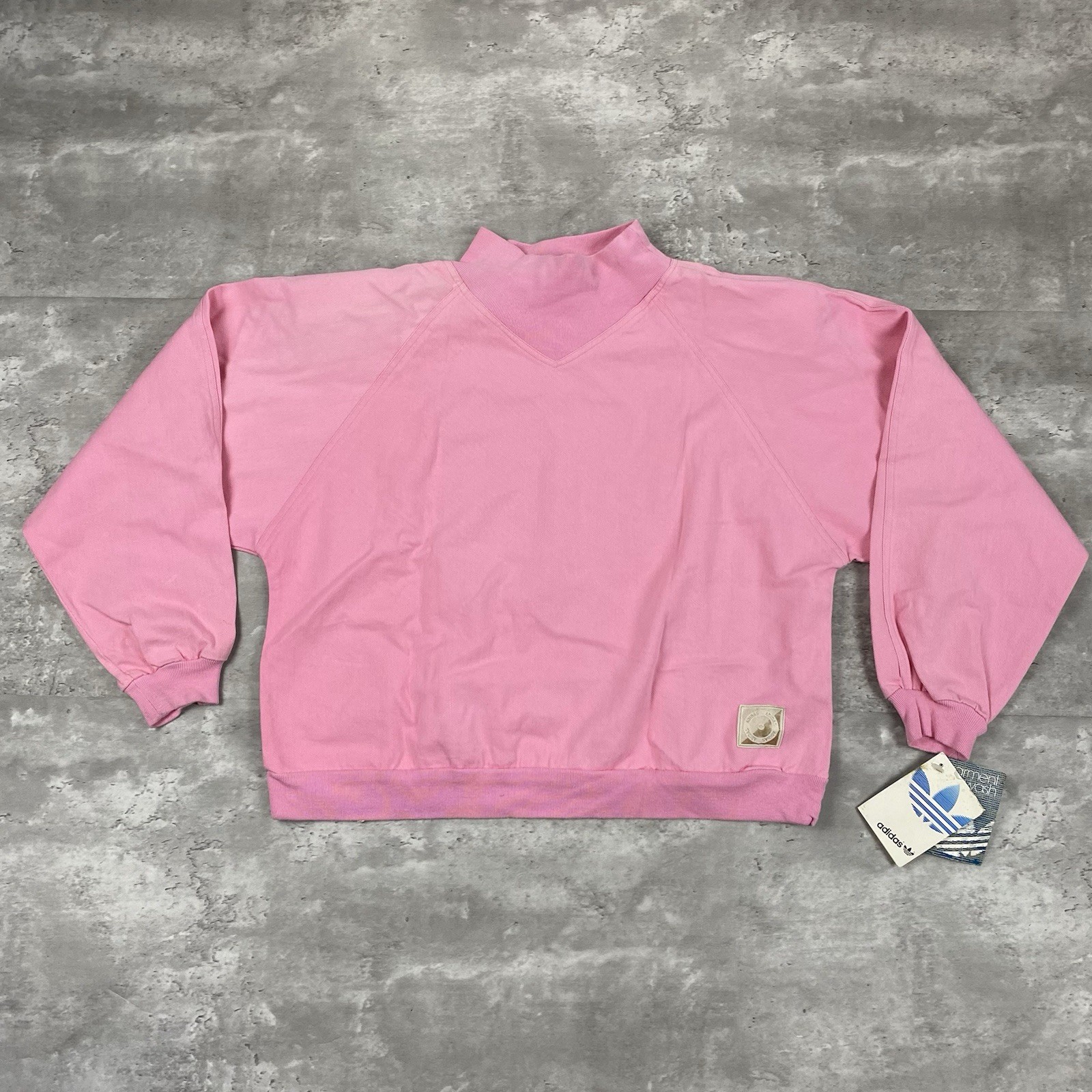 vintage 1987 ADIDAS pink denim long sleeve shirt crop Womens M 80s raglan boxy