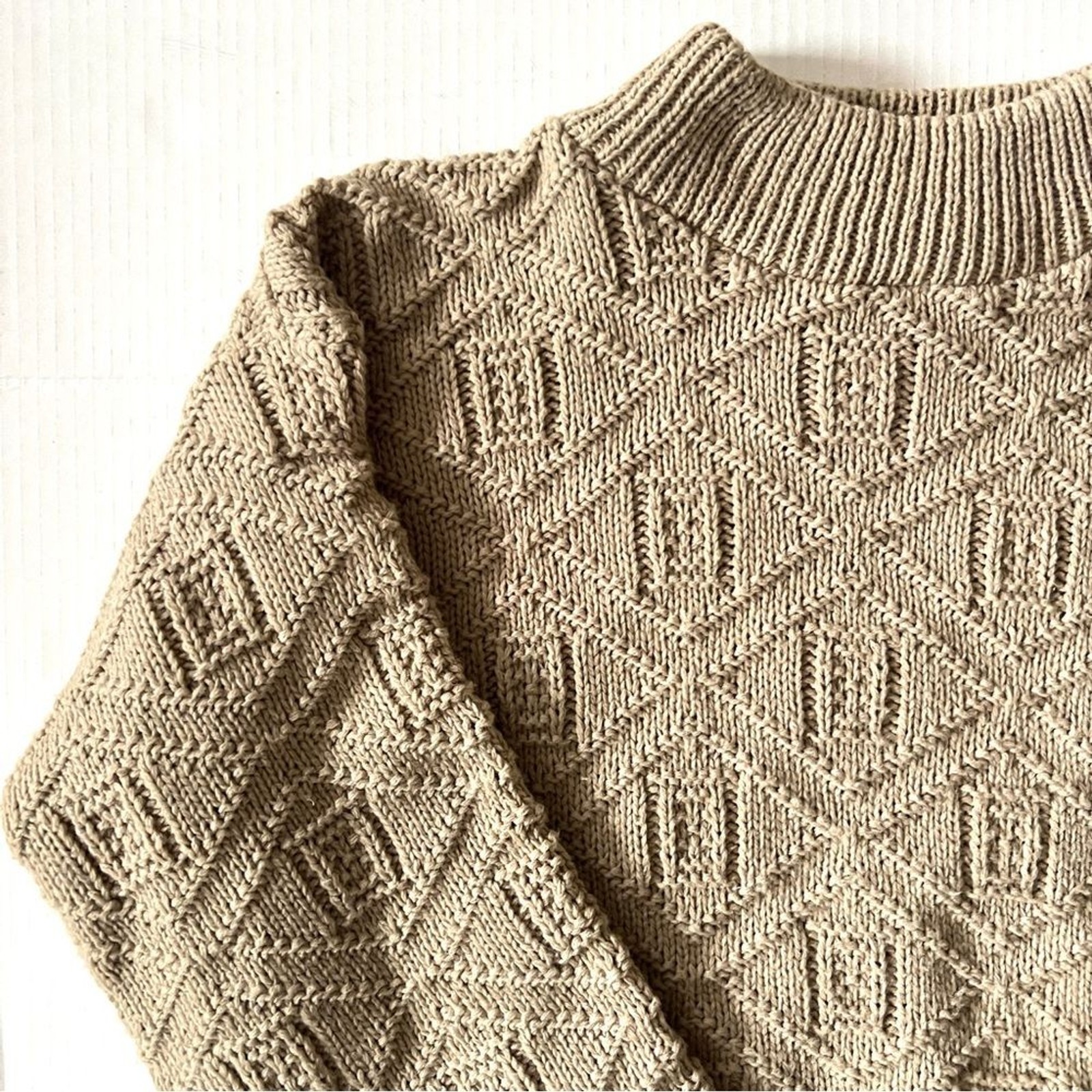 Vintage Aran Sweater Cotton Small / Medium Beige