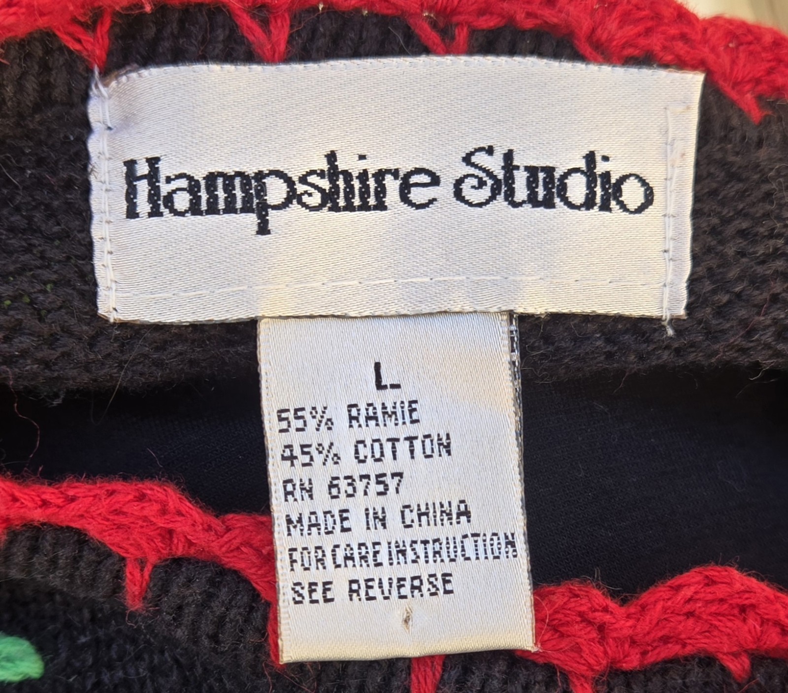 1990s HAMPSHIRE STUDIOS Black Christmas Cardigan Beaded & Knit Details Size L