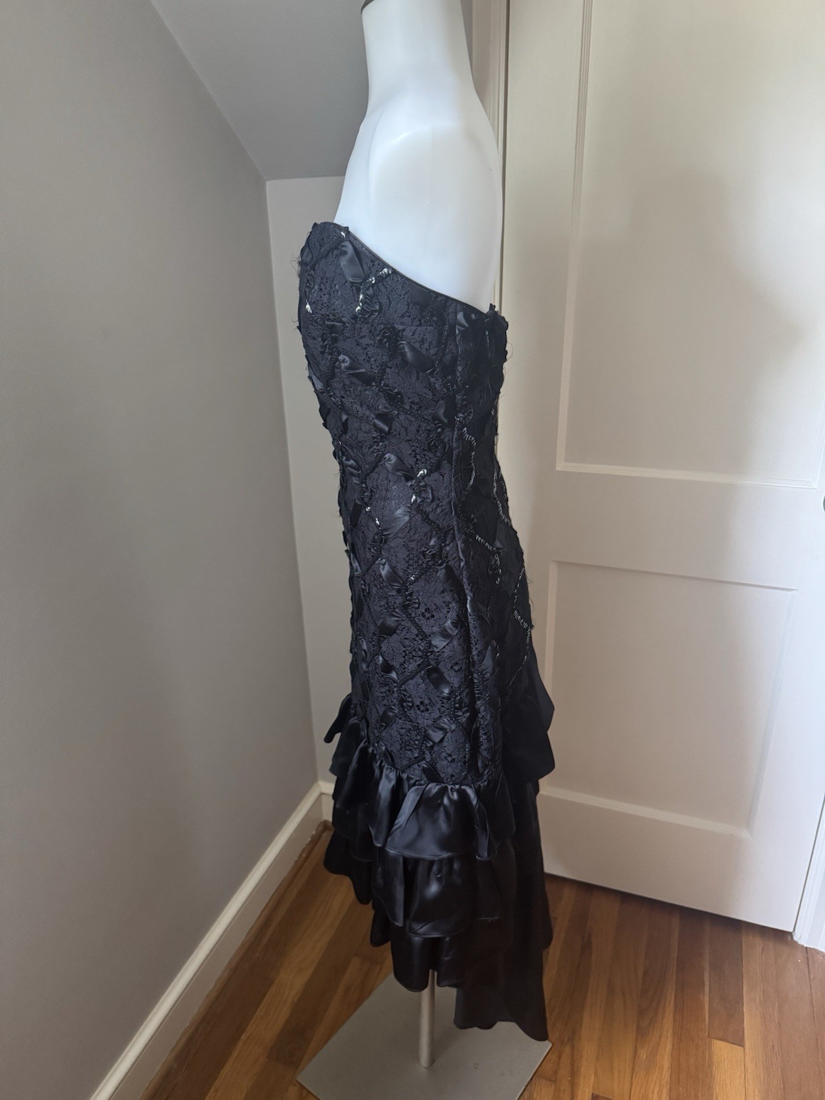 Women’s L.A. Glo Vintage Black Sequined Hi-low Strapless Cocktail Dress 11/12