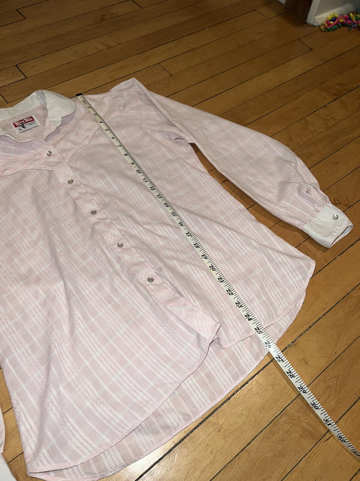 Vintage 70s Tem Tex Cowboy Pink Western Shirt Womens Pearl Snap Chain Pattern