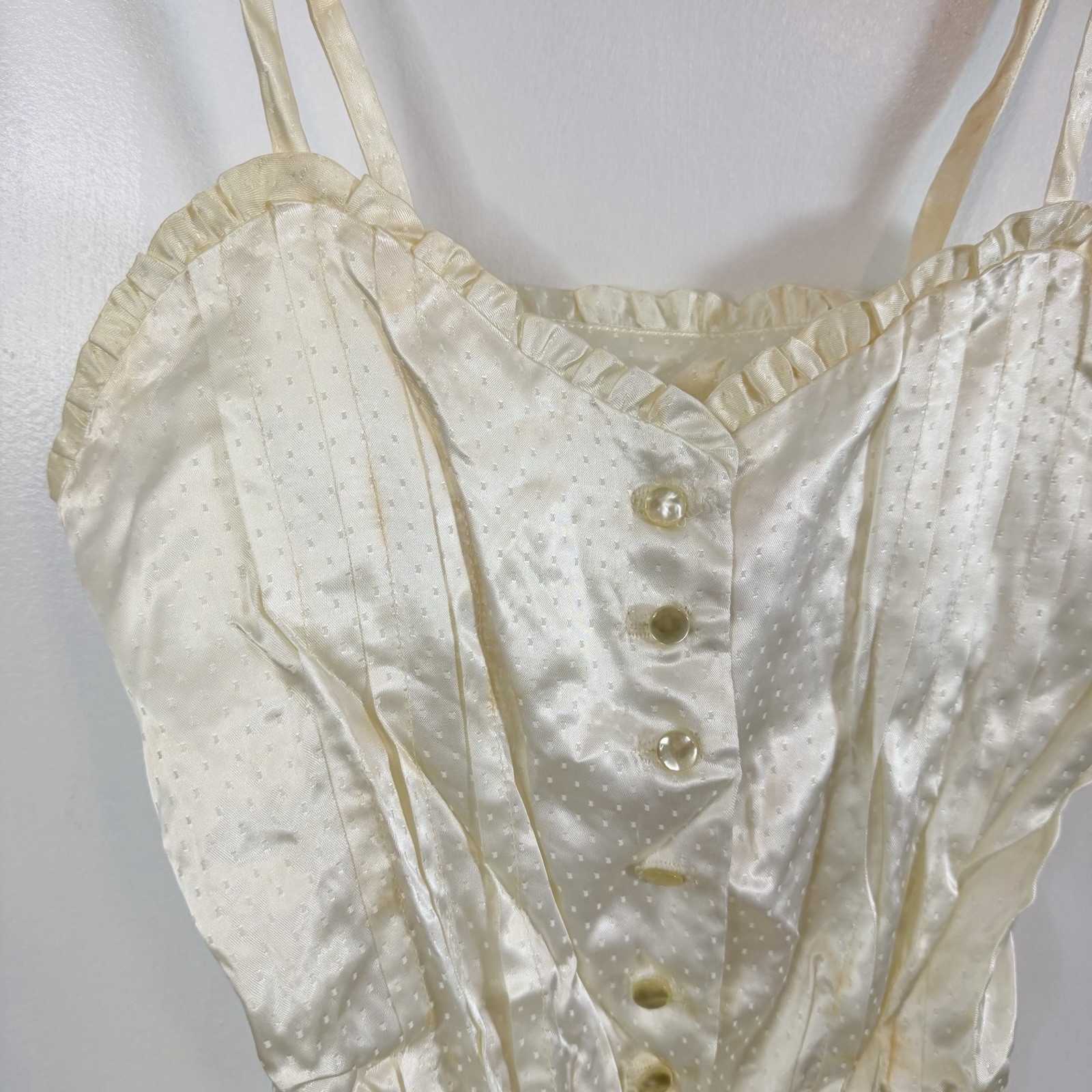 Vintage 1950’s Handmade Ivory Swiss Dot Satin Corset Cami Top