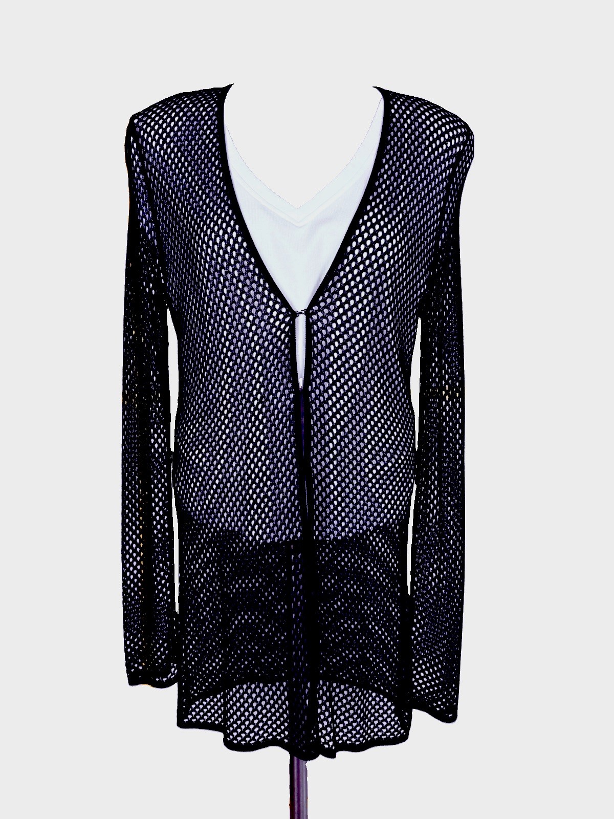 Richard Tyler Collection Made In Italy Black Mesh Duster Jacket 42 US 8 Timeless