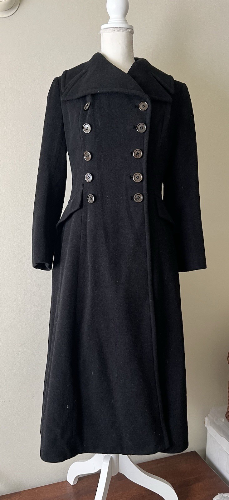 DAVID HAYES Vintage Black Wool Double Breasted Coat Dress Womens 6