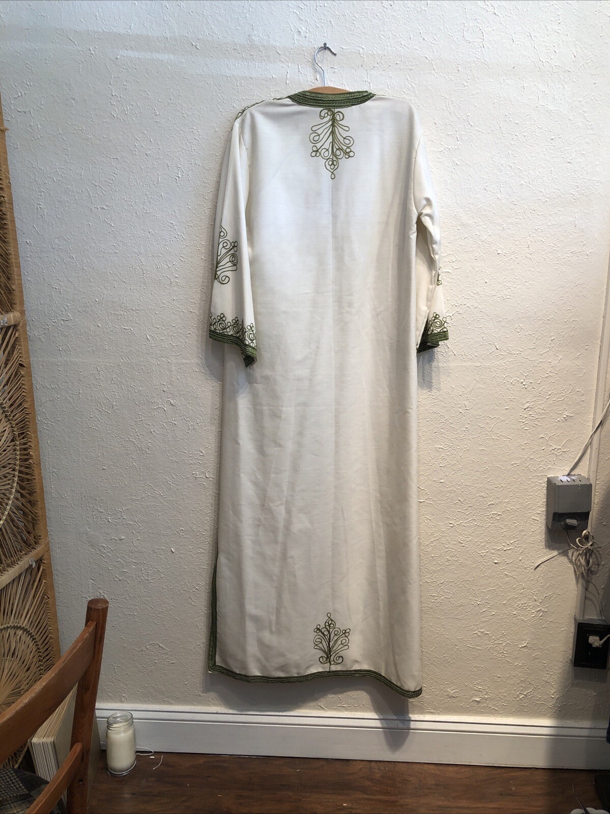 Seventies Turkish Embroderied Kaftan Cream And Green