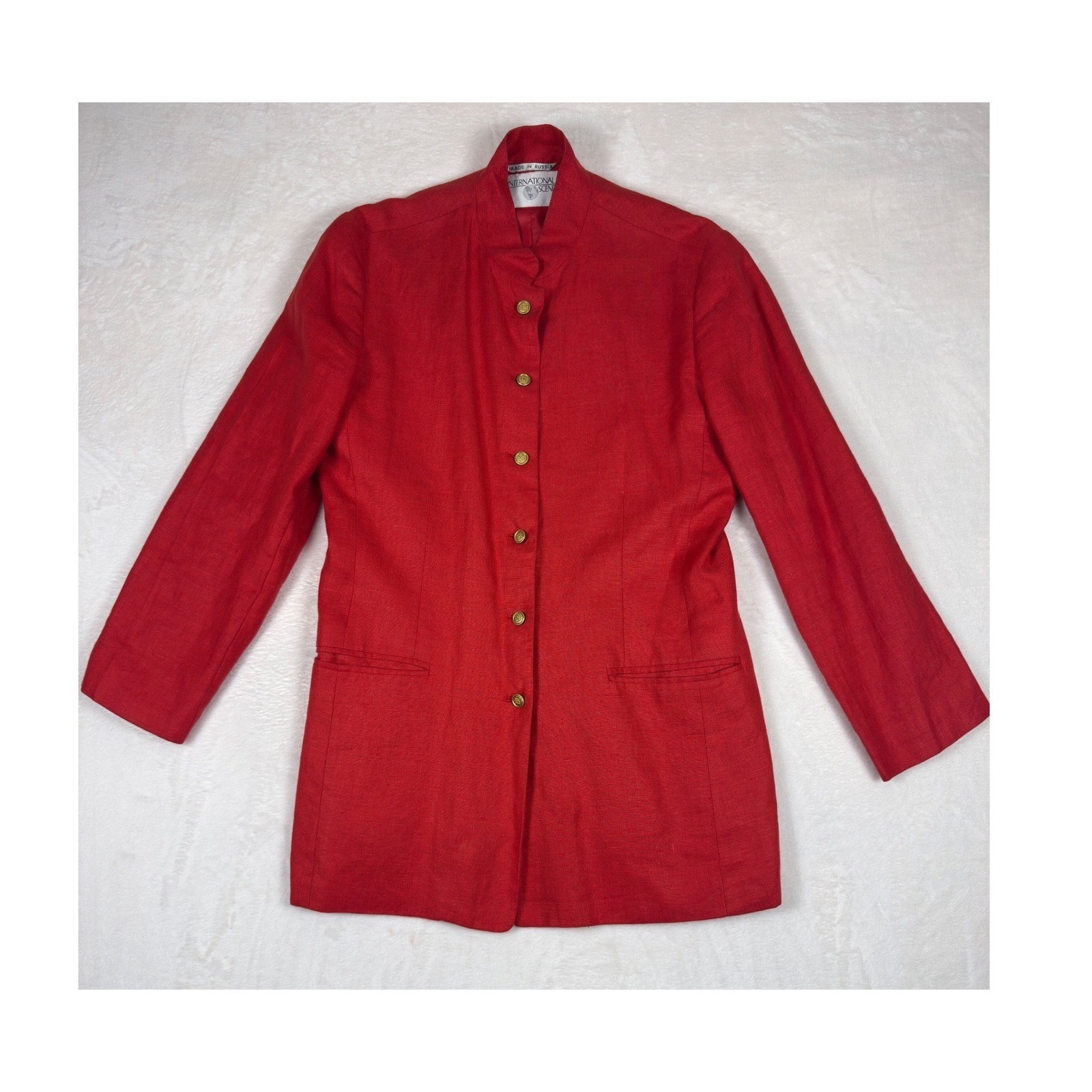 Vintage International Scene Mandarin Collar Red Jacket Military Womens Size 12