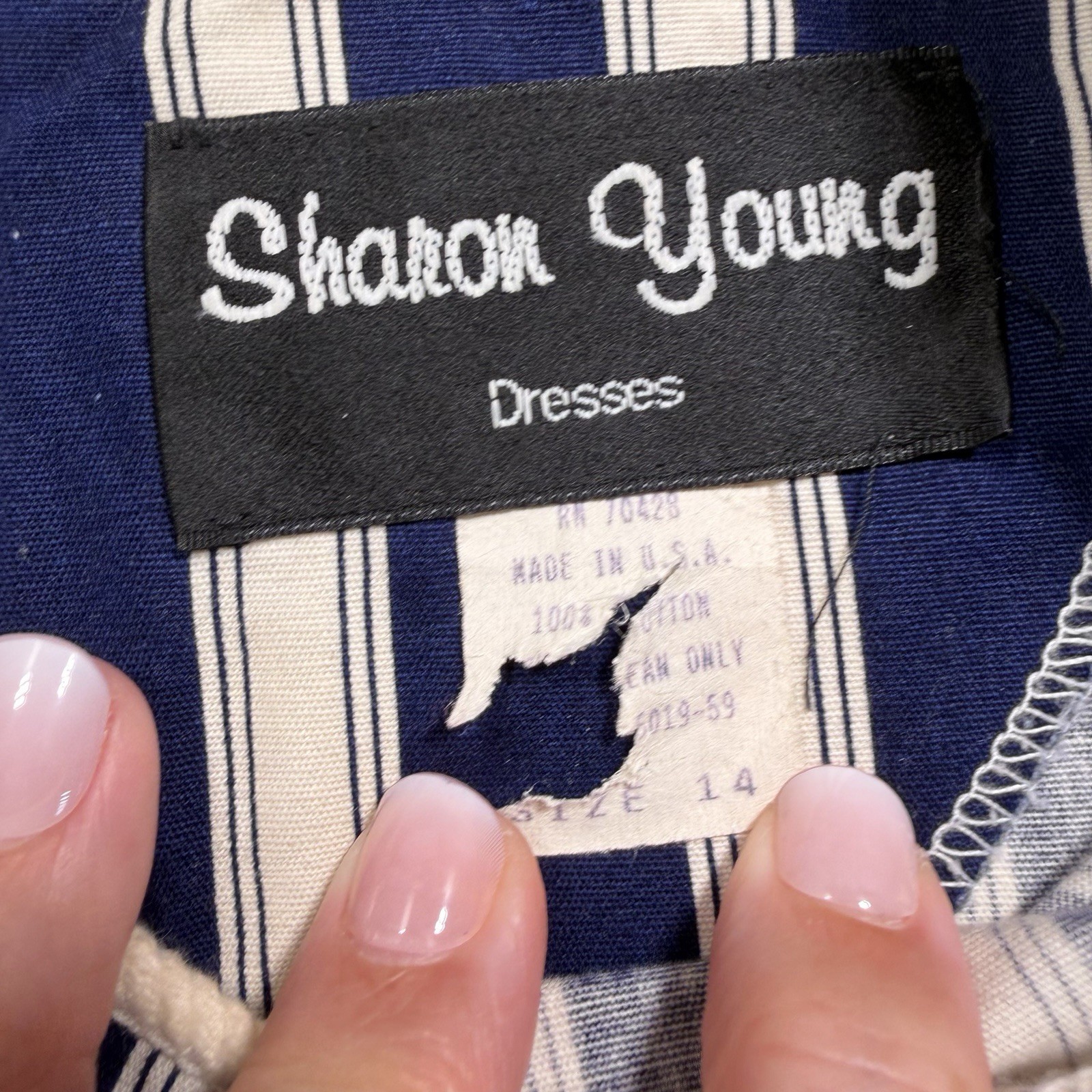 Women’s Vintage Nautical Theme Dress 14 Sharon Young Stripes Appliqué 90’s
