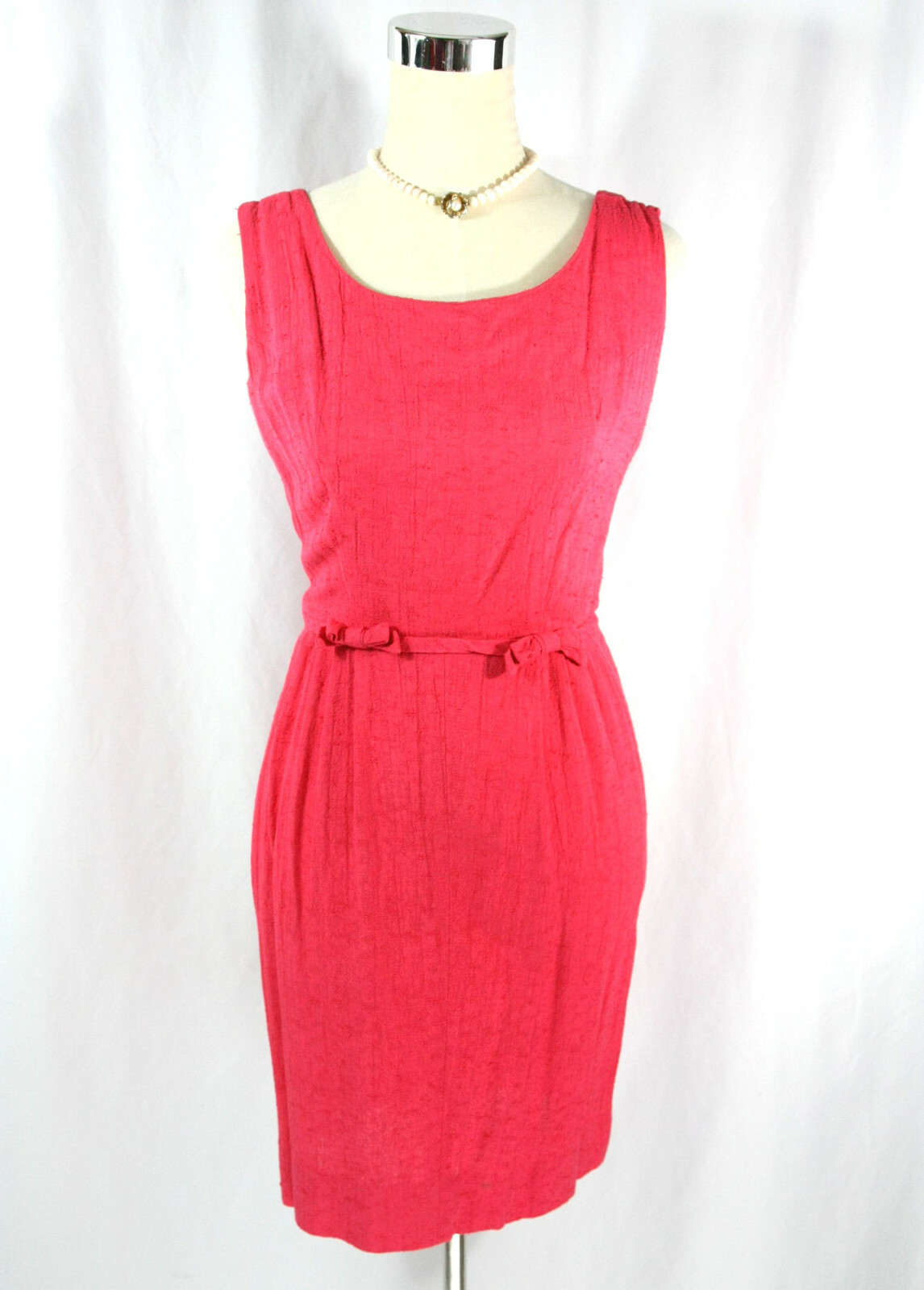 Vintage Marjorie Montgomery Pink Sleeveless Bow Waist Tank Dress XS MCM 1960s
