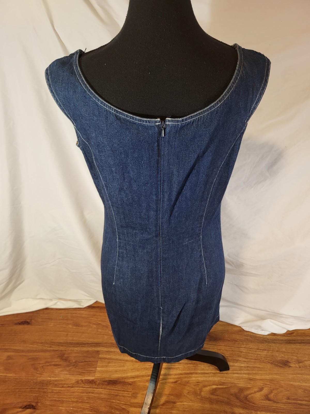 Vintage DKNY Blue Denim Sleevelss 100% Cotton Dress Size 8