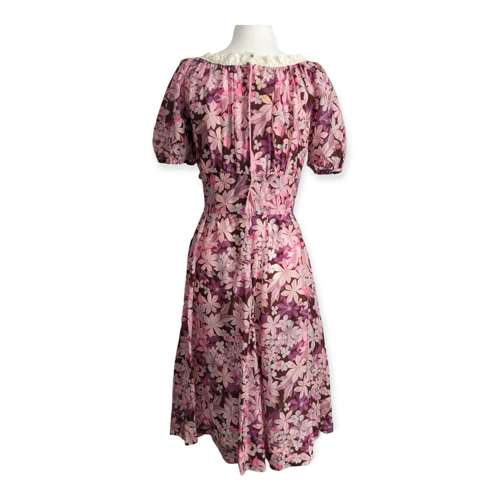 Midcentury 50s 60s Orchid Plum Purple Tropical Silk Scoop Neck Patio Dress XS