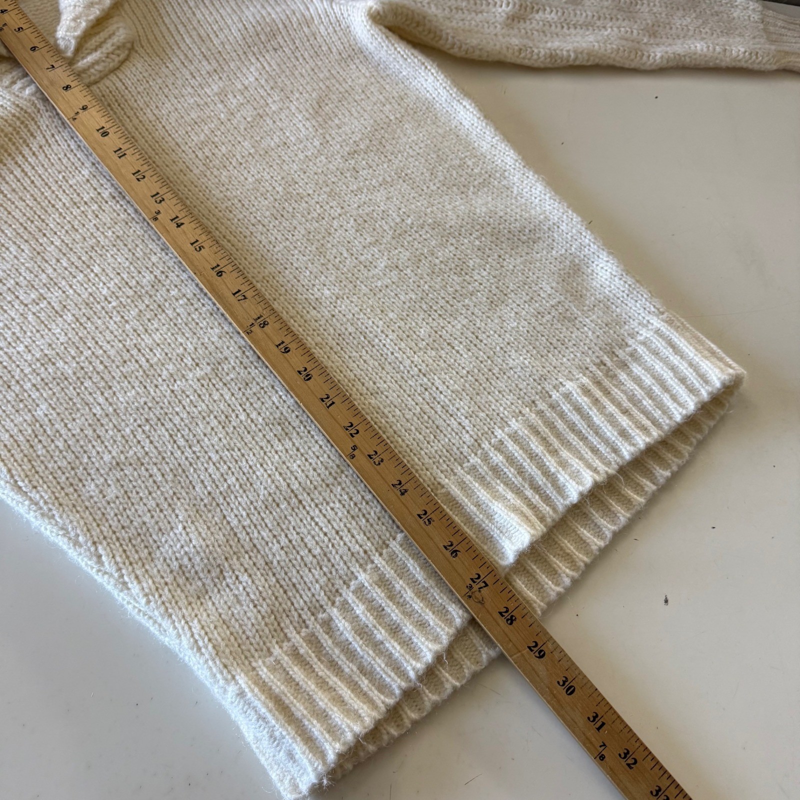 Courreges Hommes Paris Vintage Cream Shawl Collar Knit Sweater Made in France 1