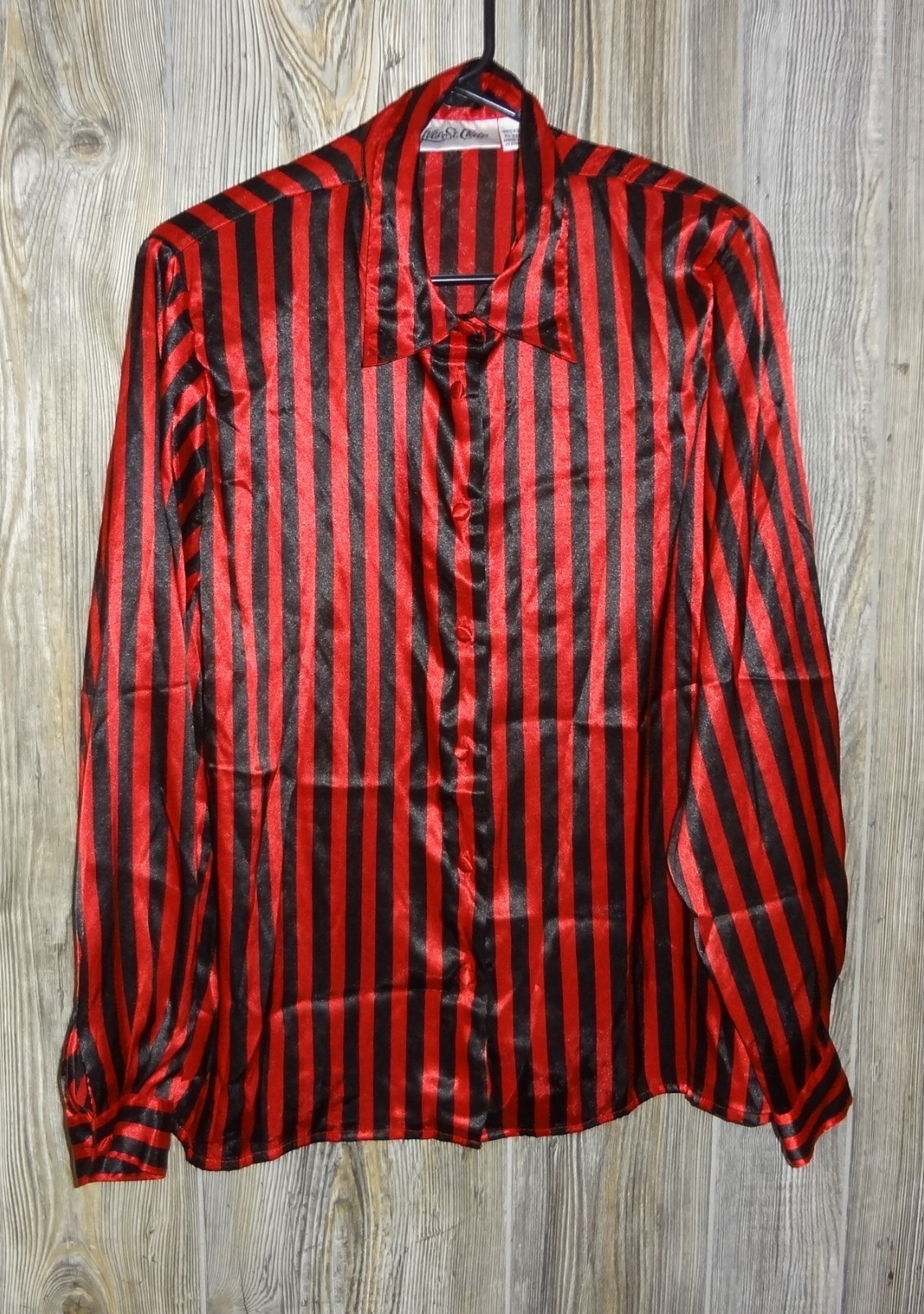 Vtg 80s/90s Yves St Clair Sz 14 Red Black Stripe Button Shirt Goth Steampunk