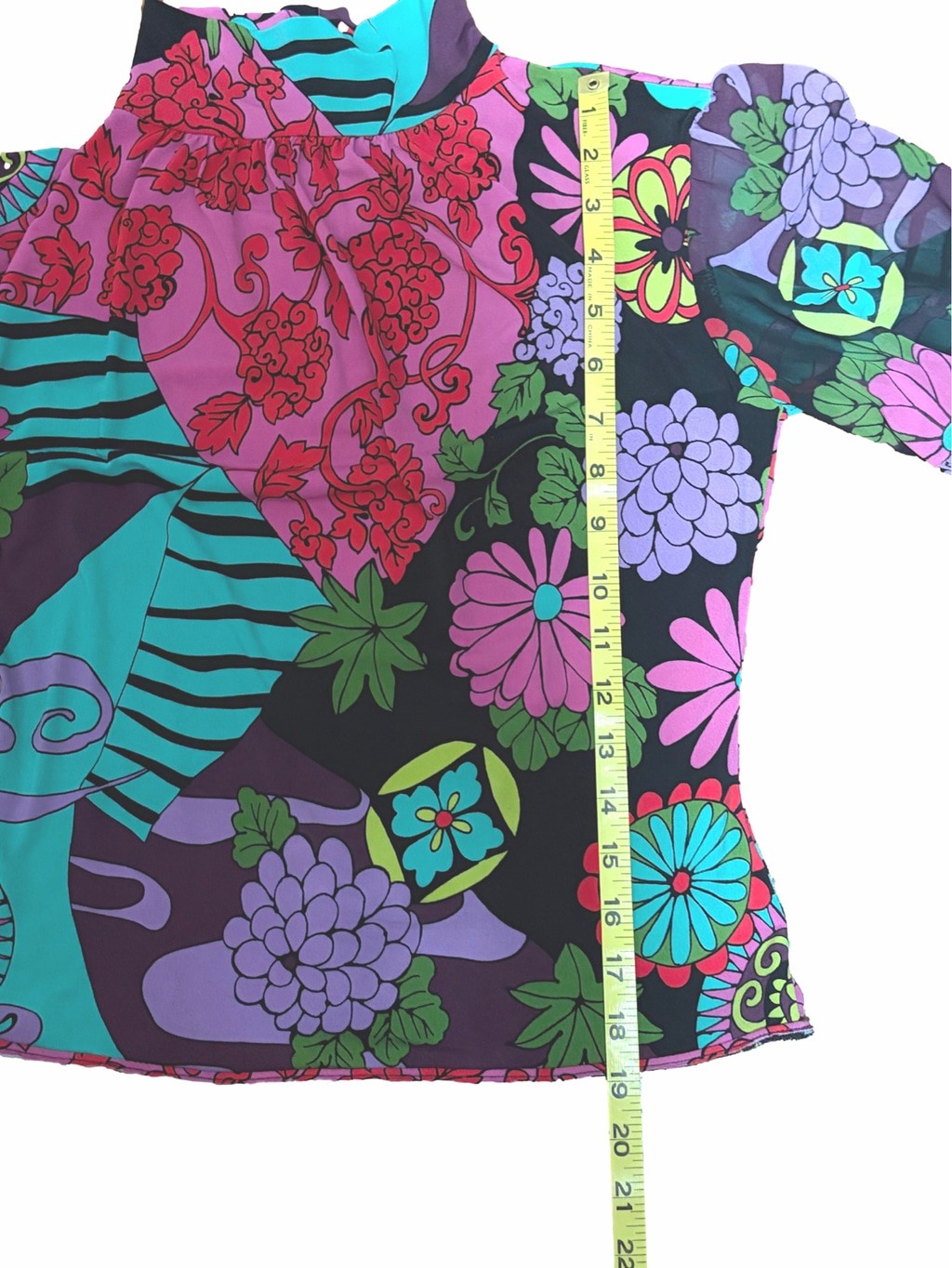 Bisou Bisou Michele Bohbot Mock Neck Blouse Bold Psychedelic Floral Print Medium