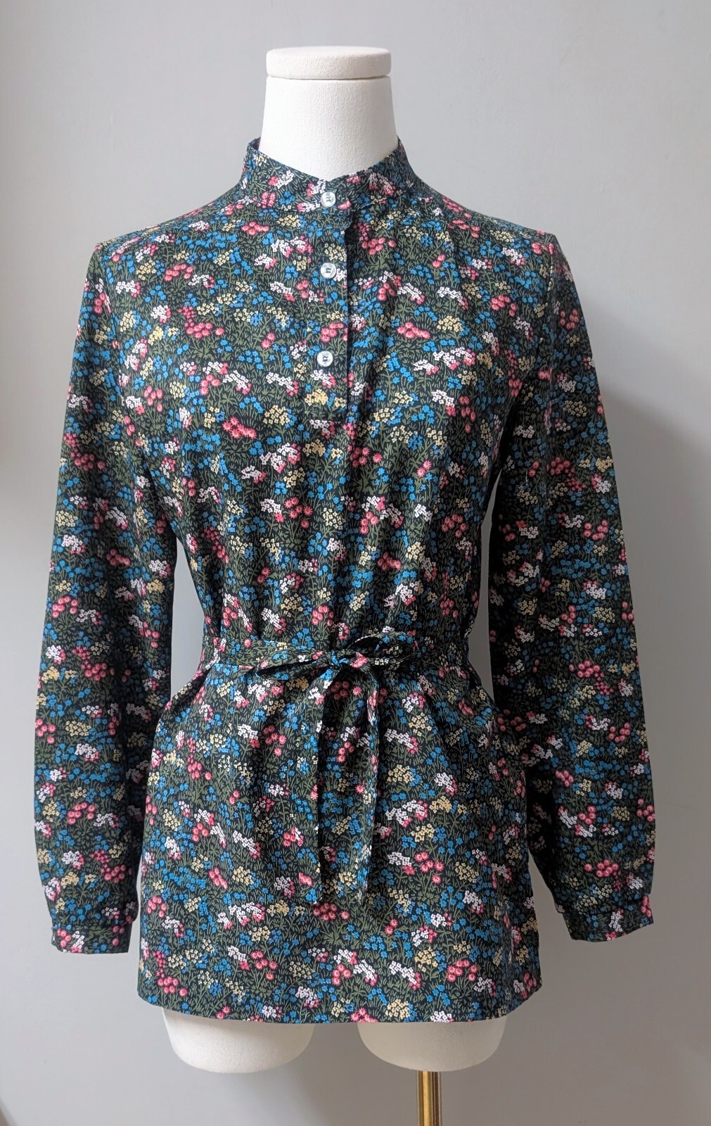 Vintage 70’s MOD Floral Tunic Belted Long Sleeve Blouse Hippy S