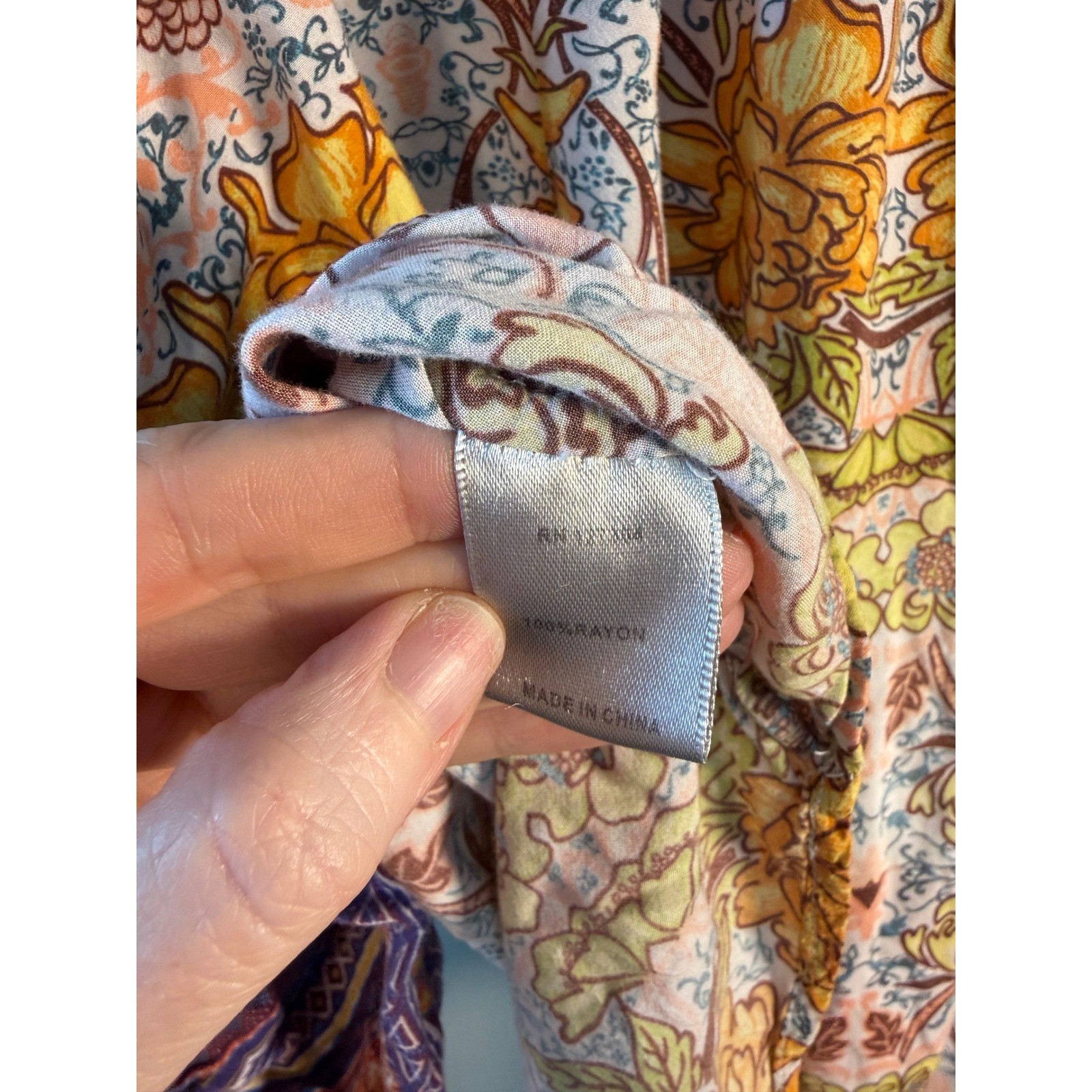 John Mark Boho Floral Mixed Print Tunic Blouse L Artsy Cottagecore