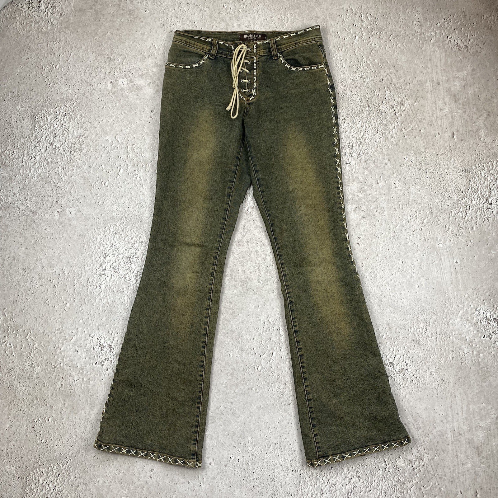 Vintage Womens Cowboy Y2k Distressed Denim Faded Flared Pants bratz Size M