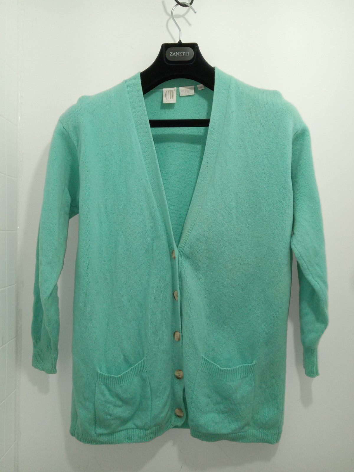 VTG CW Clifford & Willis Lambswool V- Neck Cardigan Teal Sz Med 5 Button 80s-90s